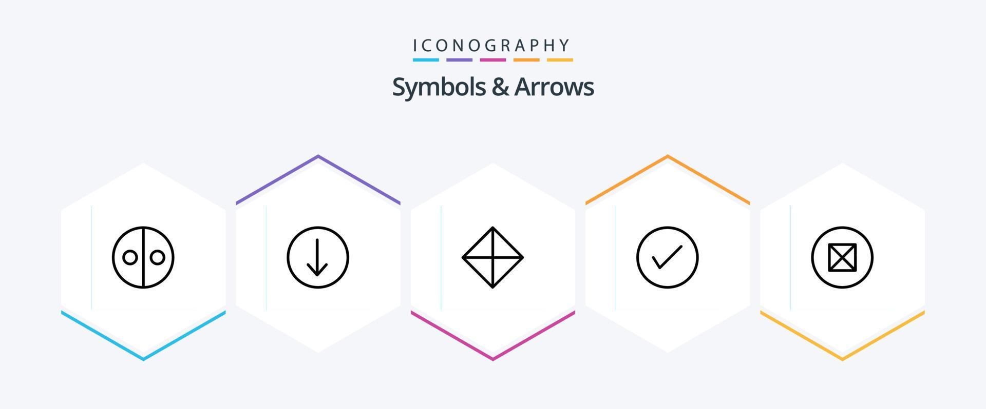 Symbols and Arrows 25 Line icon pack including beliefs. tick. sign. okay. arrows Stock Free