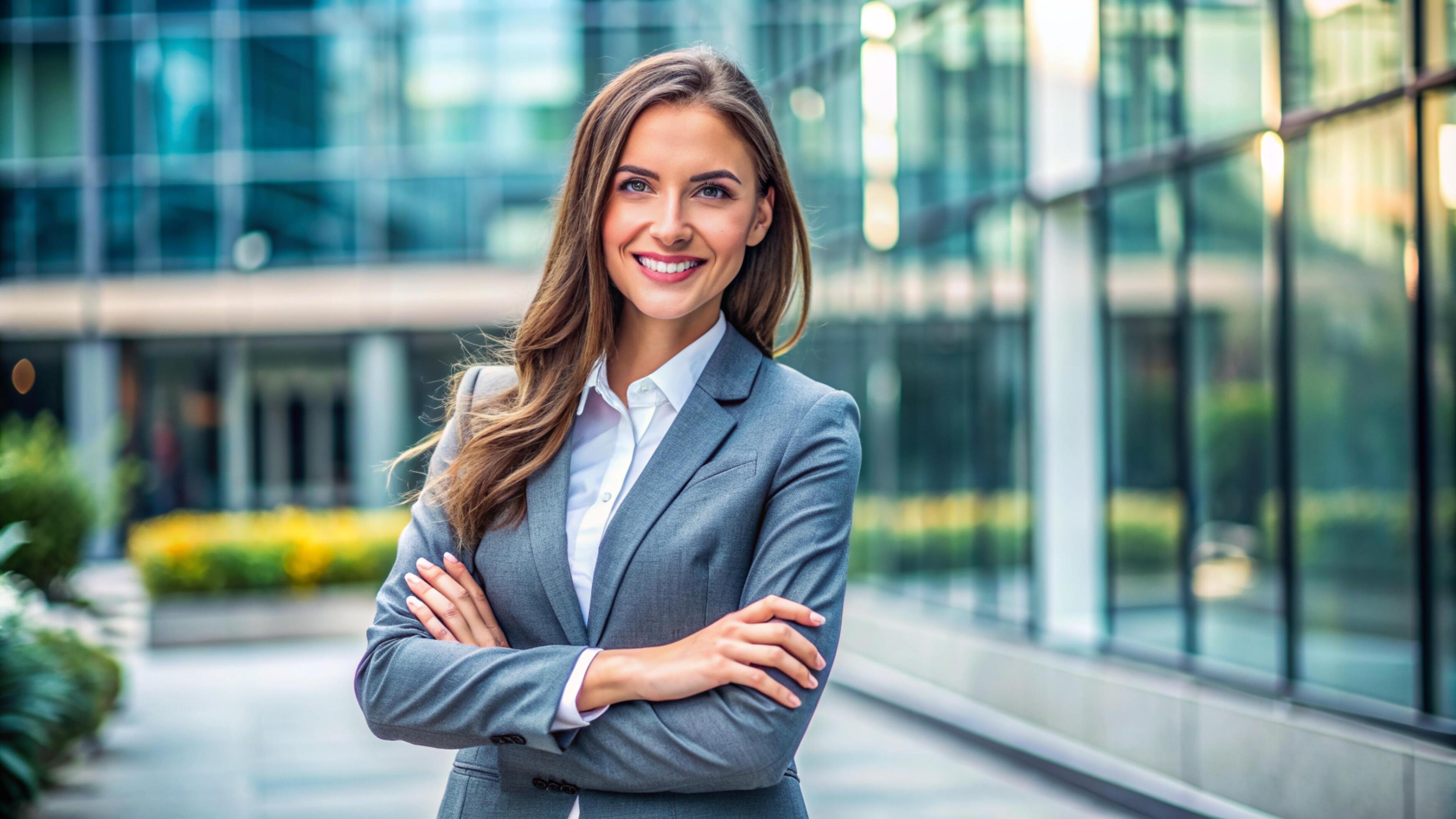 A Young happy pretty smiling professional business woman Stock Free