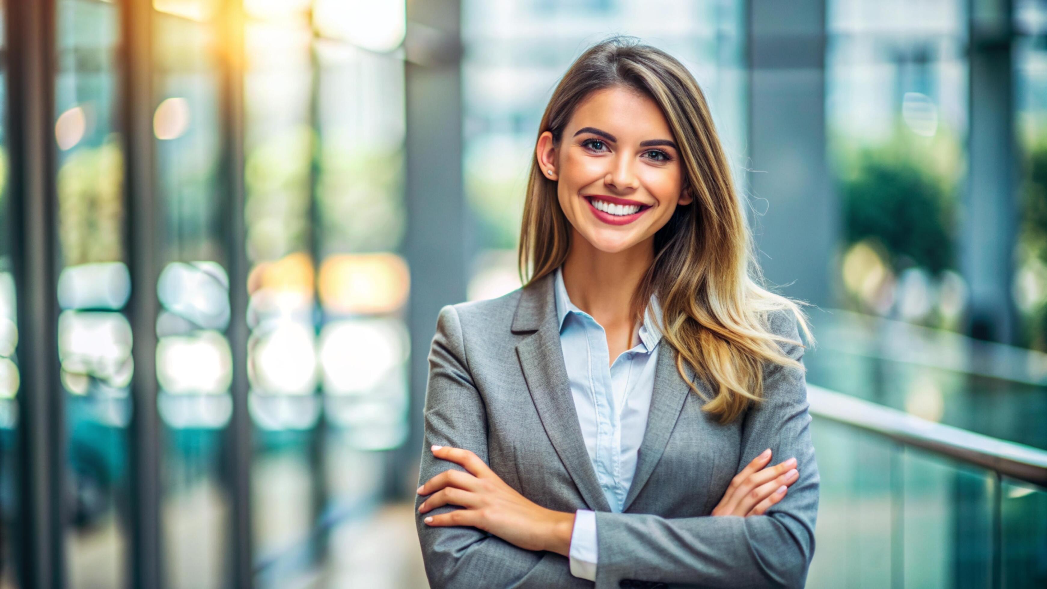 A Young happy pretty smiling professional business woman Stock Free