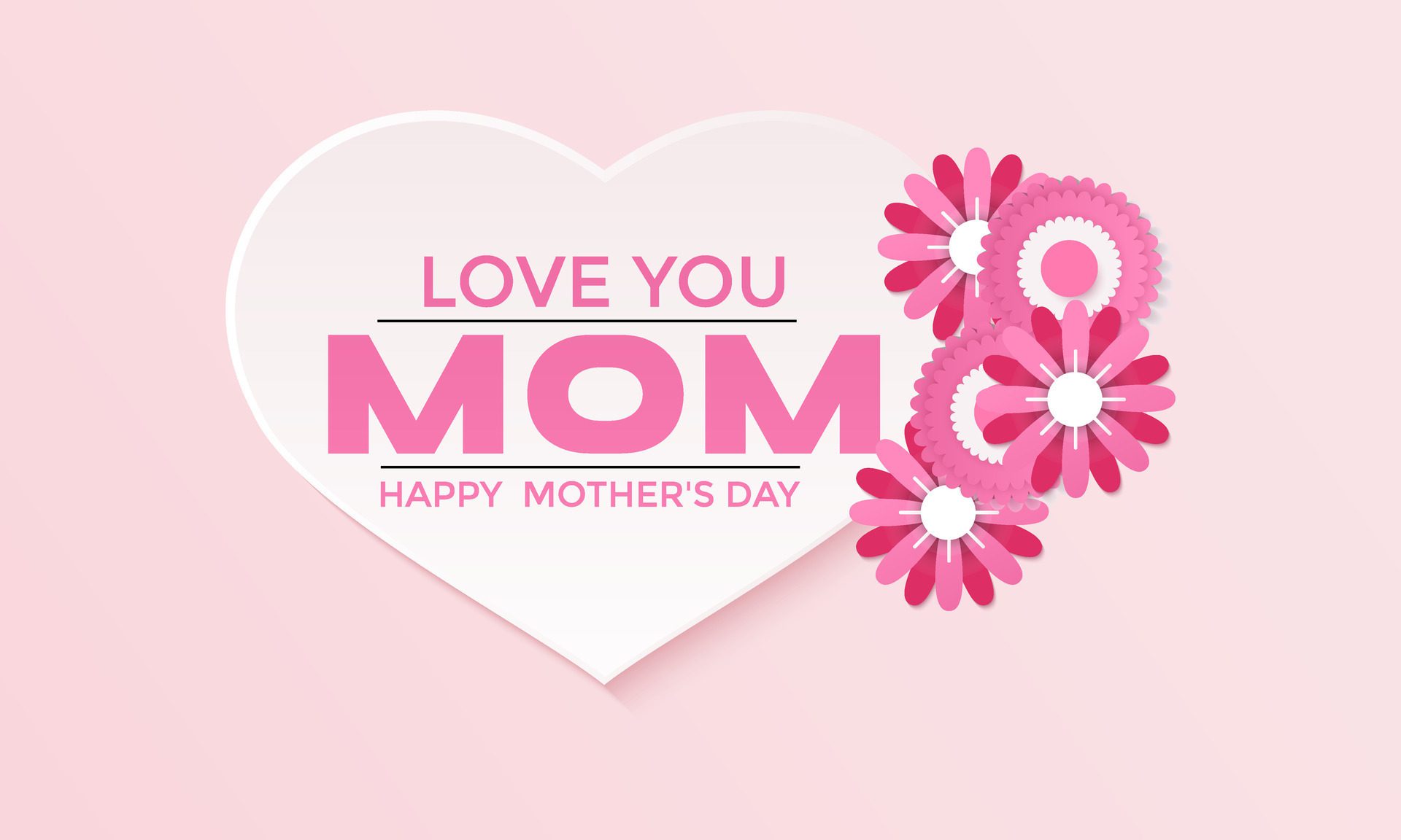 Mother’s day greeting card with beautiful blossom flowers. love with paper flying elements . Banner poster, flyer and background design. Free Vector