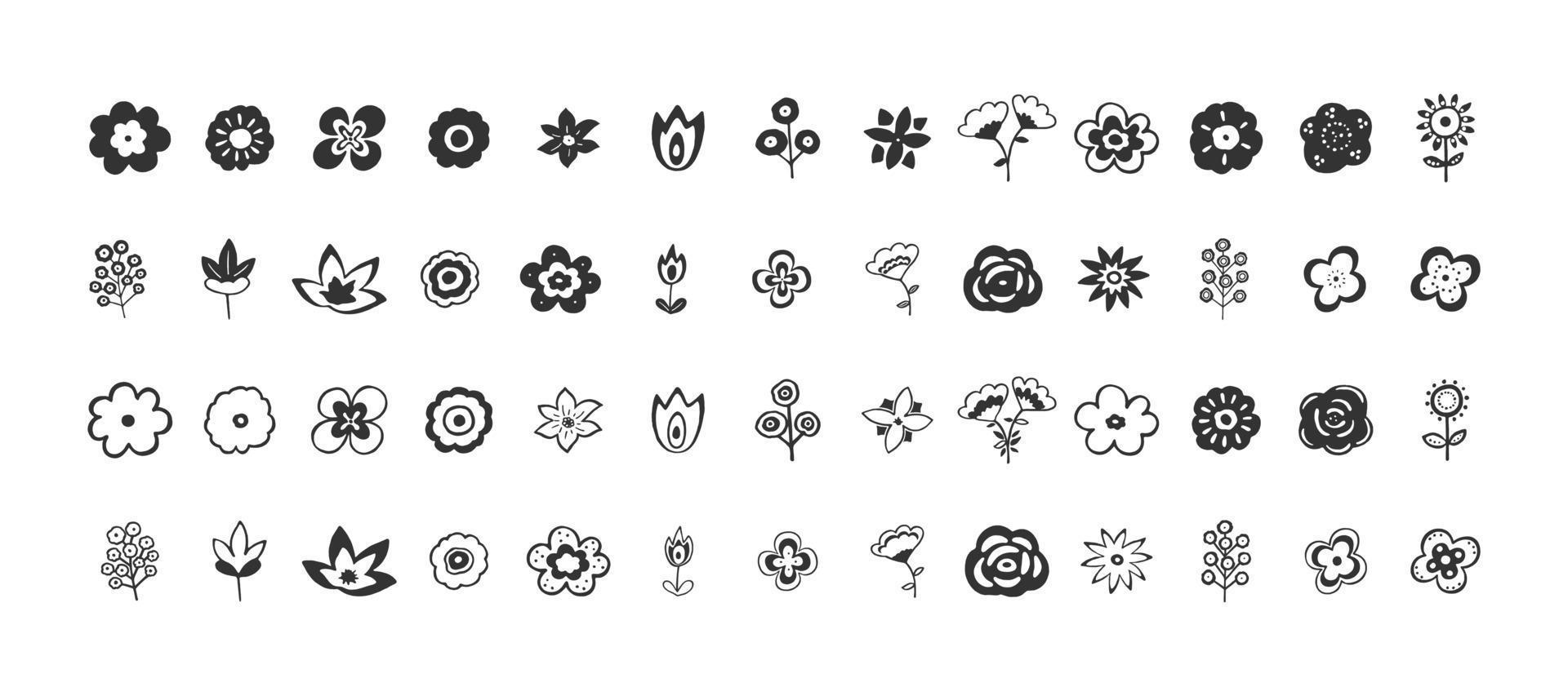 Set of flower vector. Vector botanical flowers black outline collection. Stock Free