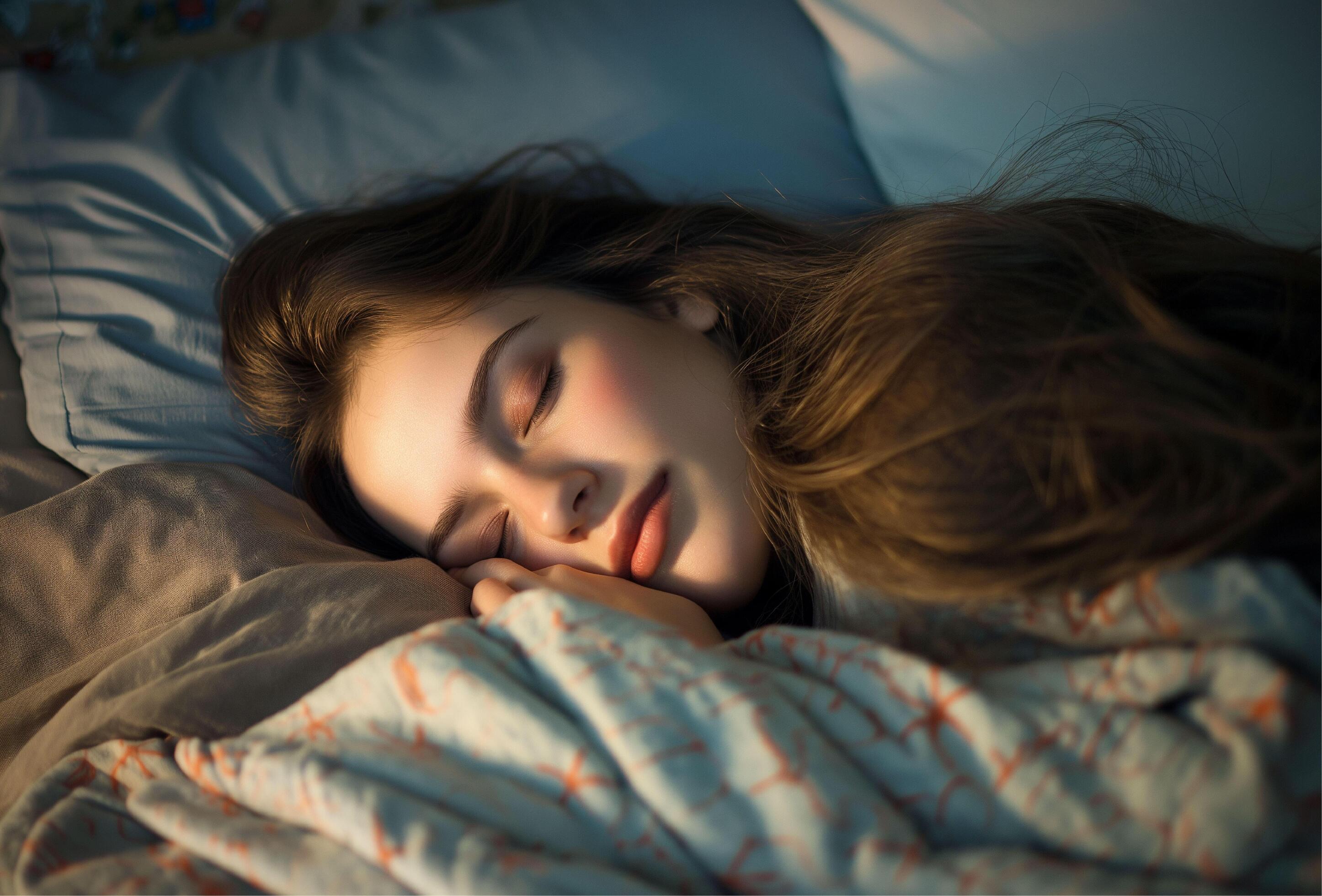 young beautiful woman sleeping in her bed Stock Free