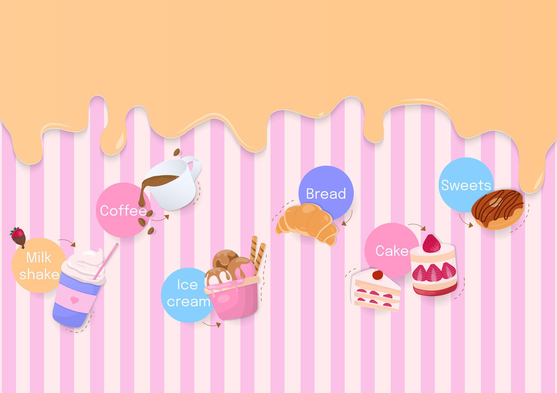 Bakery banner with dripping liquid on striped background Free Vector