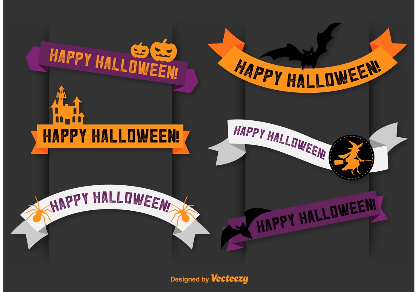 Happy Halloween Vector Banner Ribbons Free Vector and Free SVG