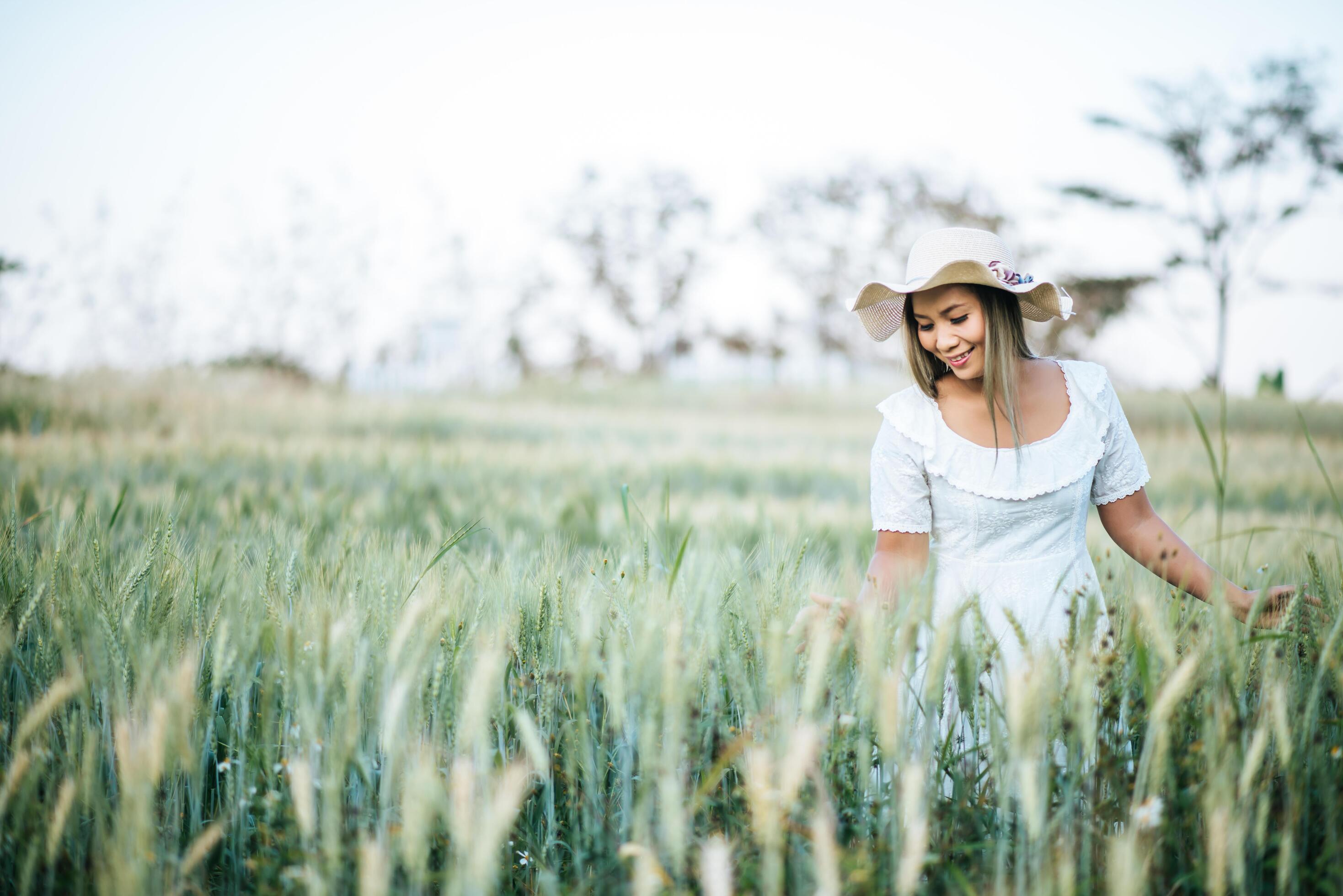 Woman in the hat happiness in the nature Stock Free