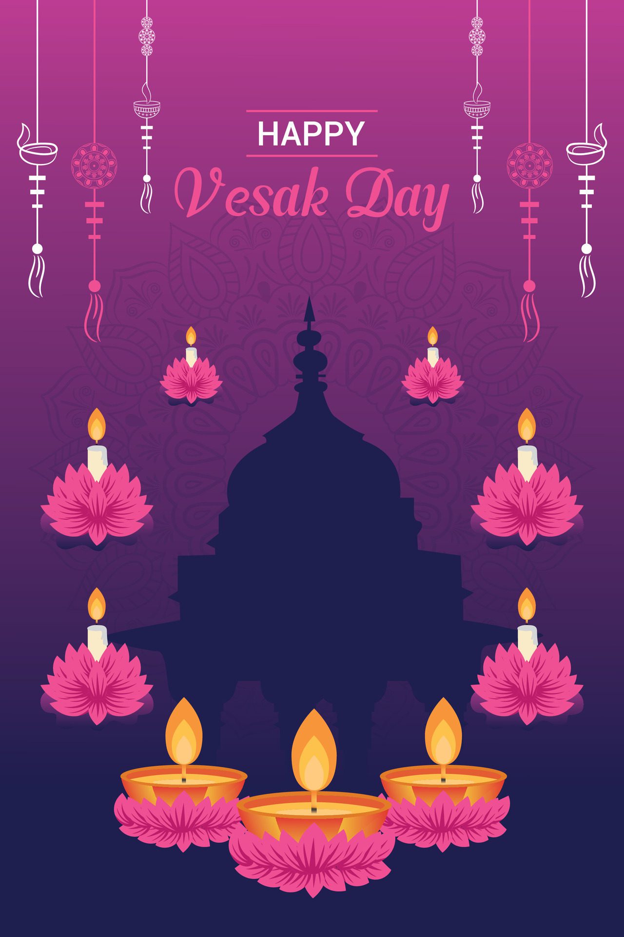 Flat vertical poster template for vesak day illustration festival celebration social media post and vesak day Banner Free Vector