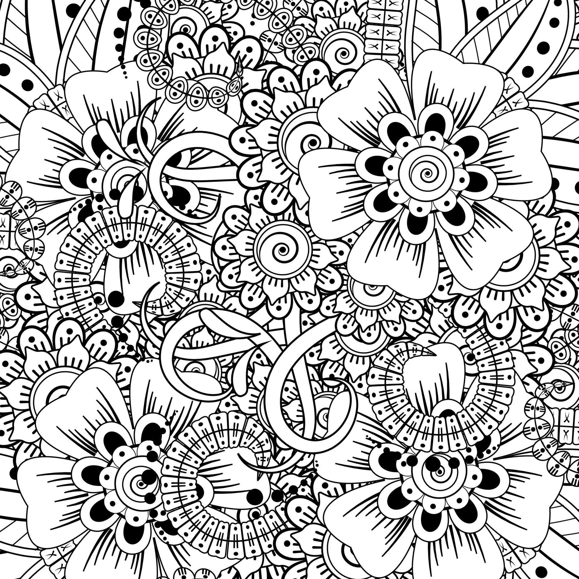 Outline square flower pattern in mehndi style for coloring book page Stock Free