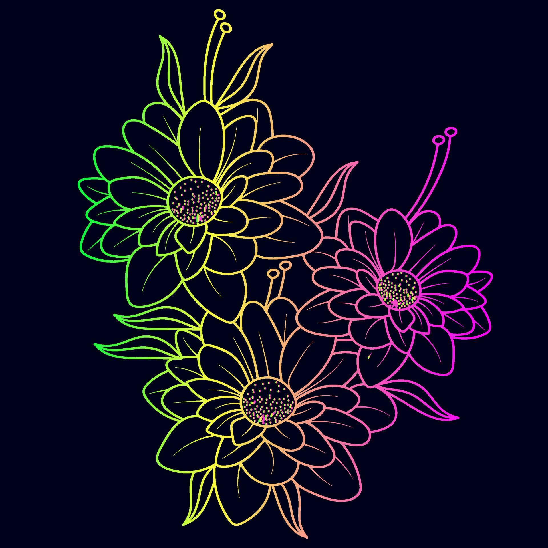 Rainbow color line art floral vector illustration, colorful vintage decorative vector template, rainbow color flower ornaments. Stock Free and Free SVG