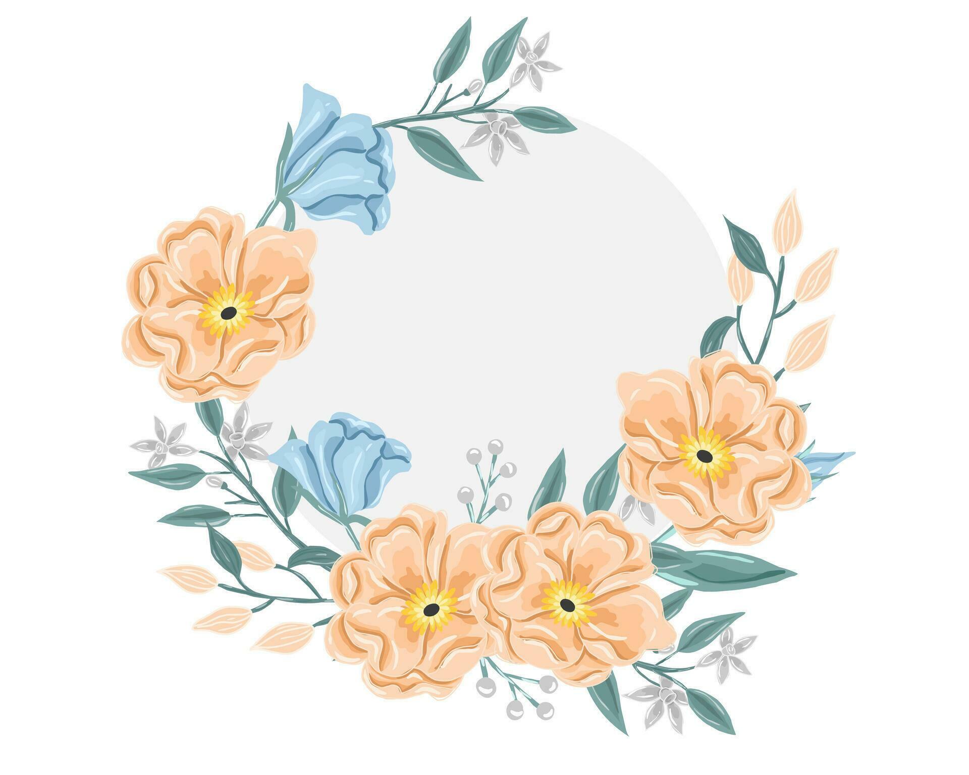 Hand Drawn Anemone and Jasmine Flower Wreath Stock Free