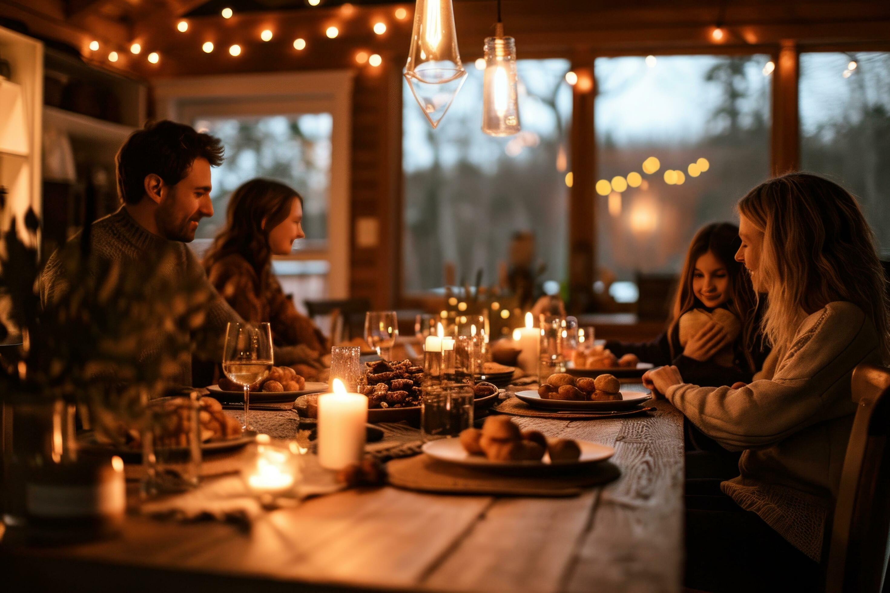 AI generated families in outdoor setting enjoying dinner Stock Free