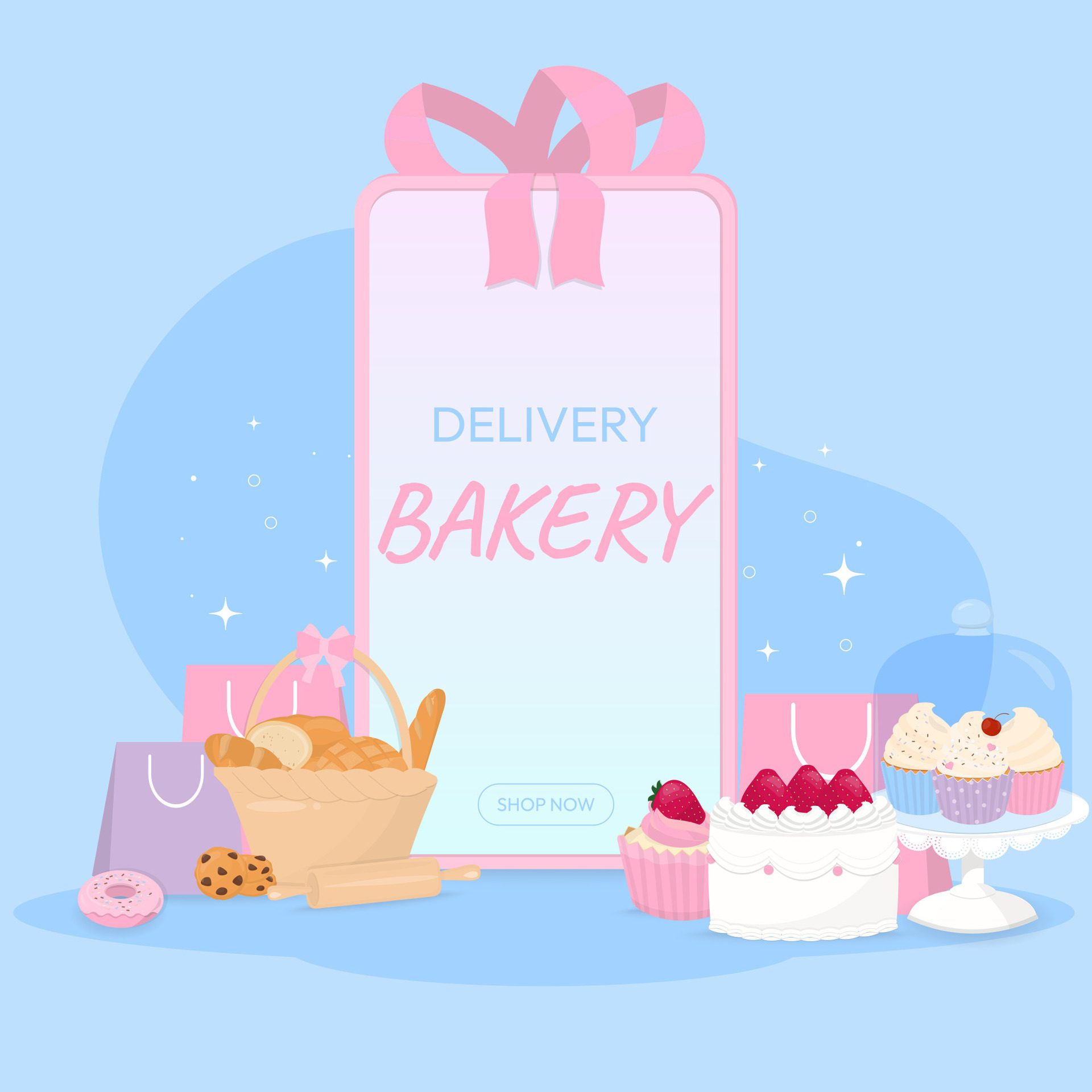 Bakery banner with smartphone and bakery baked goods Free Vector