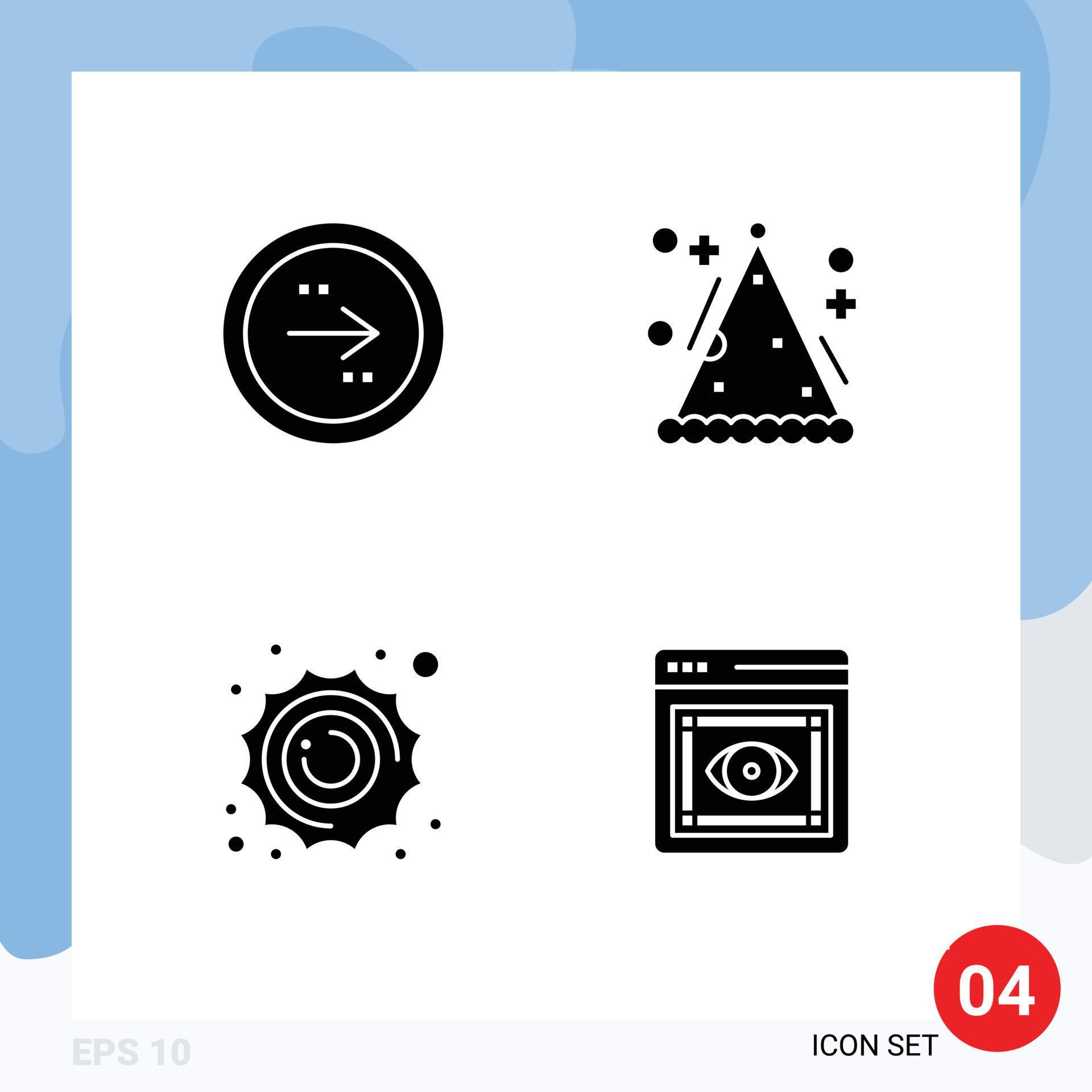 4 Universal Solid Glyphs Set for Web and Mobile Applications arrow sun interface hat planet Editable Vector Design Elements Stock Free