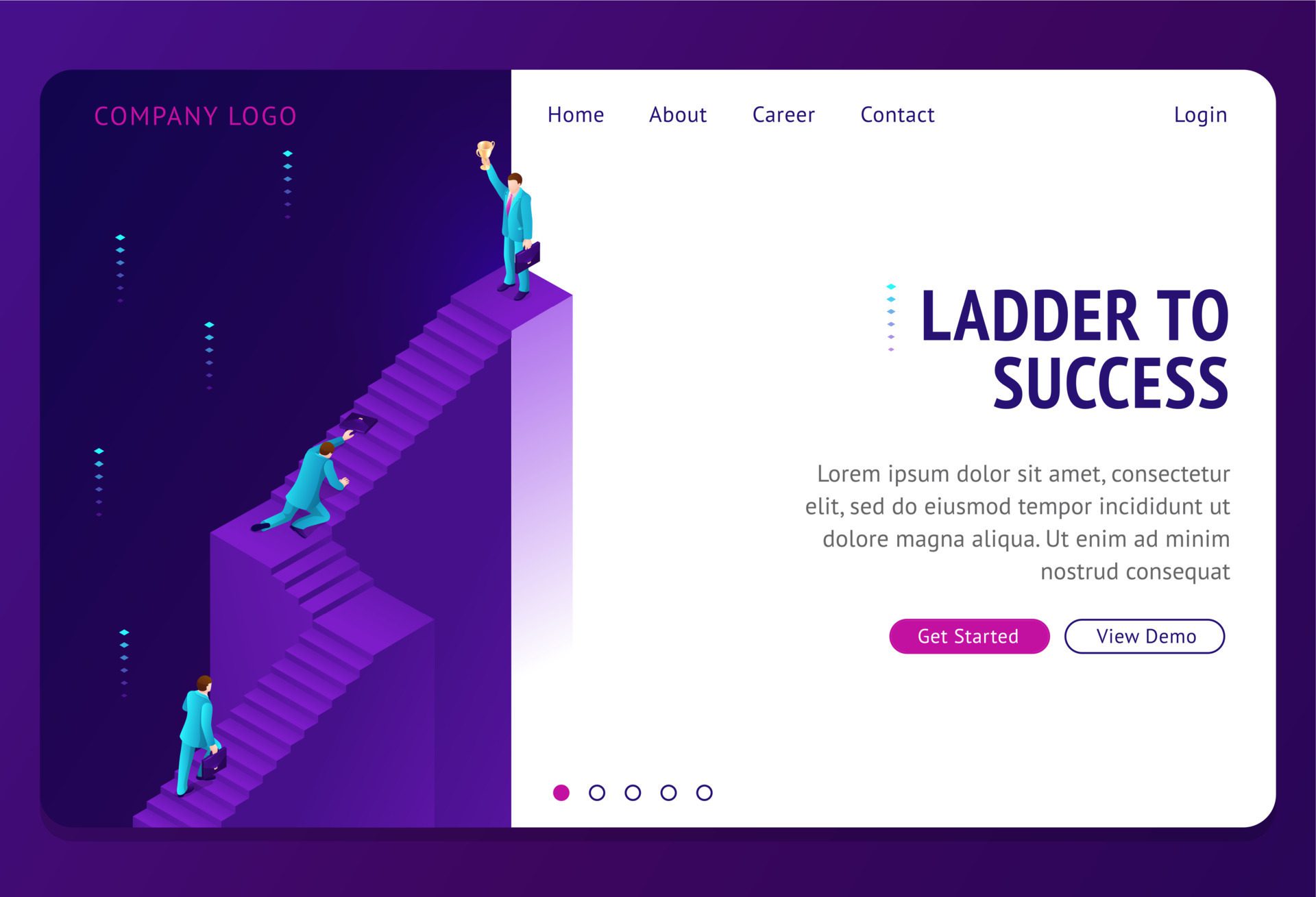 Ladder to success isometric landing page banner Free Vector