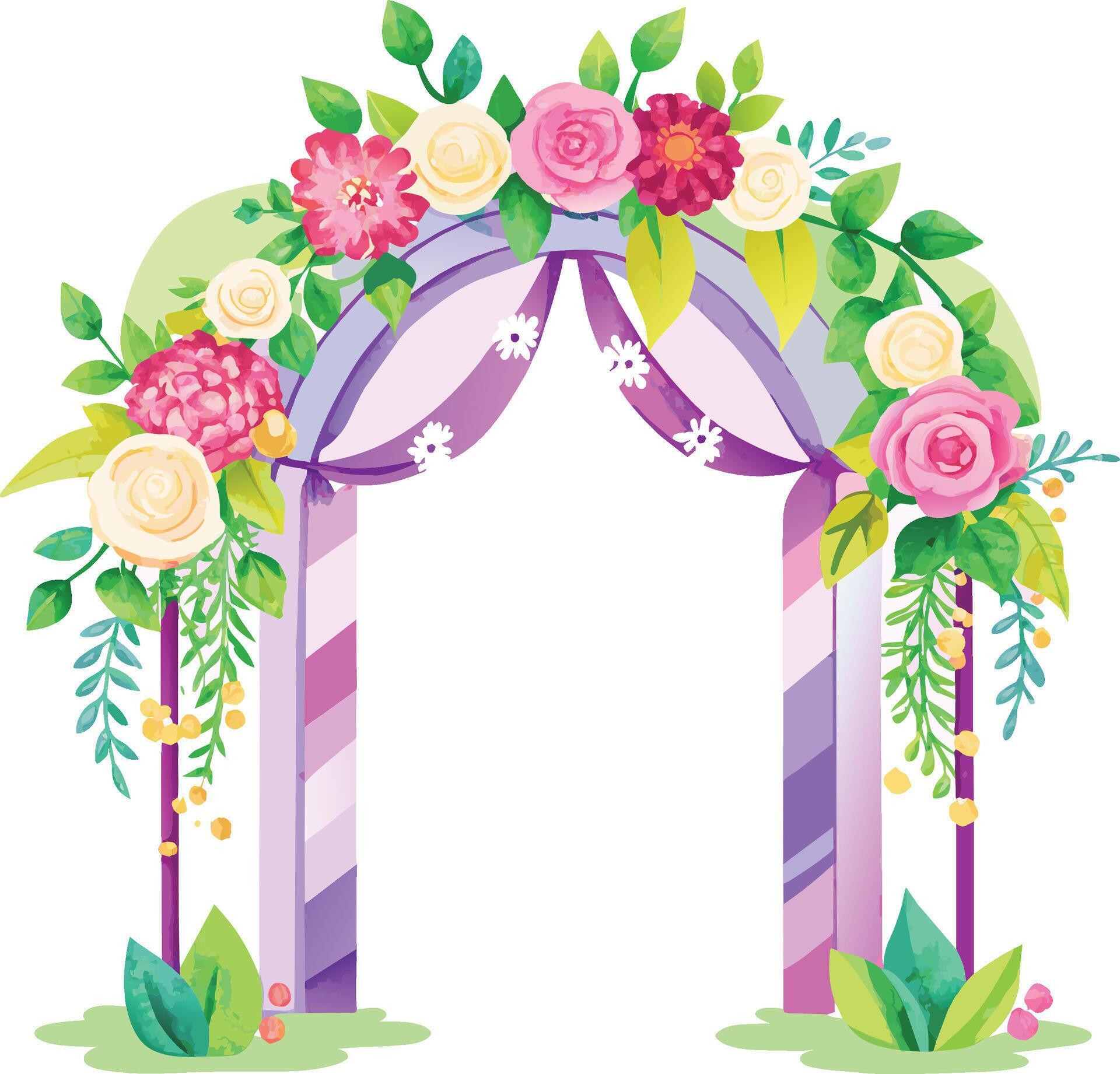 wedding arch with flowers and leafs decoration vector illustration design Stock Free