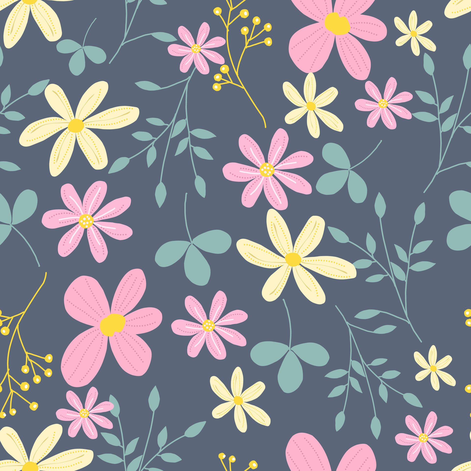 Cute Pink and Yellow Flower Pattern Free Vector