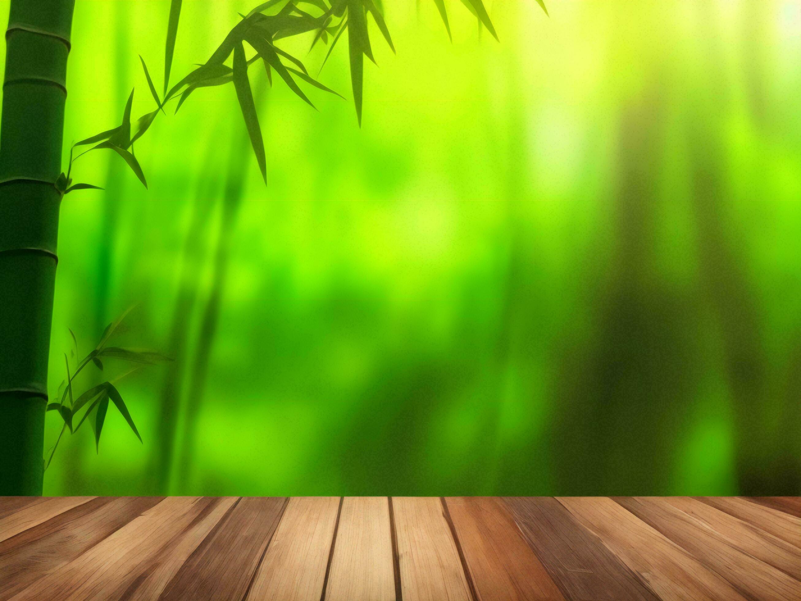 Wooden table on bamboo plant background ai generated Stock Free