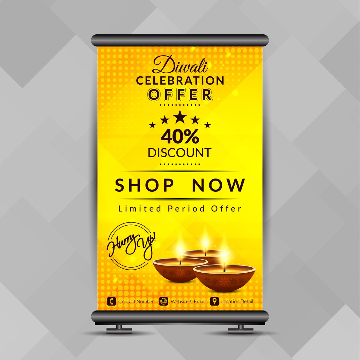 Abstract Happy Diwali elegant roll up banner design template Free Vector