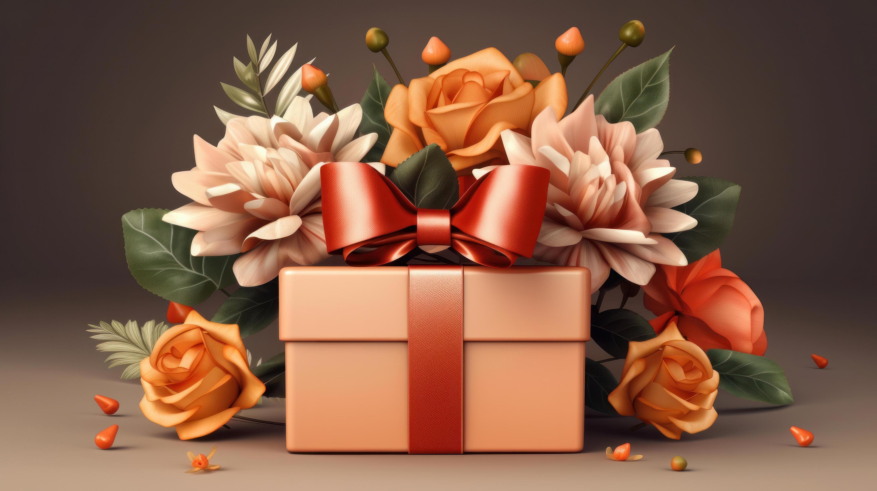 Gift box with flowers Illustration Stock Free