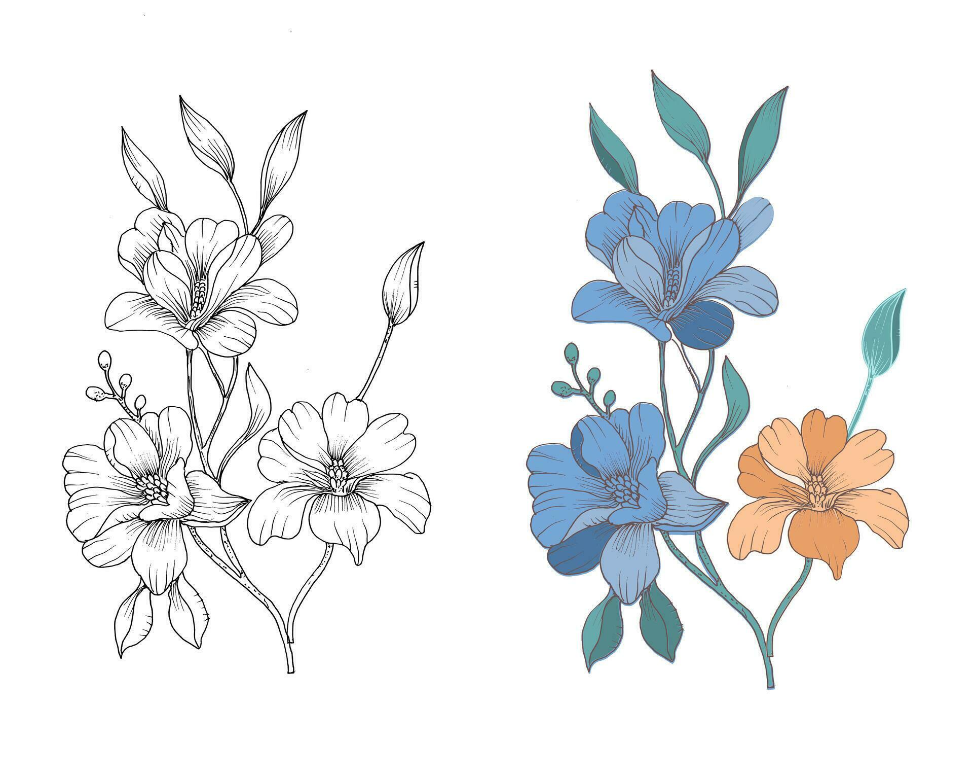 Blue Orange Hand Drawn Rose Flower Wreath Stock Free and Free SVG