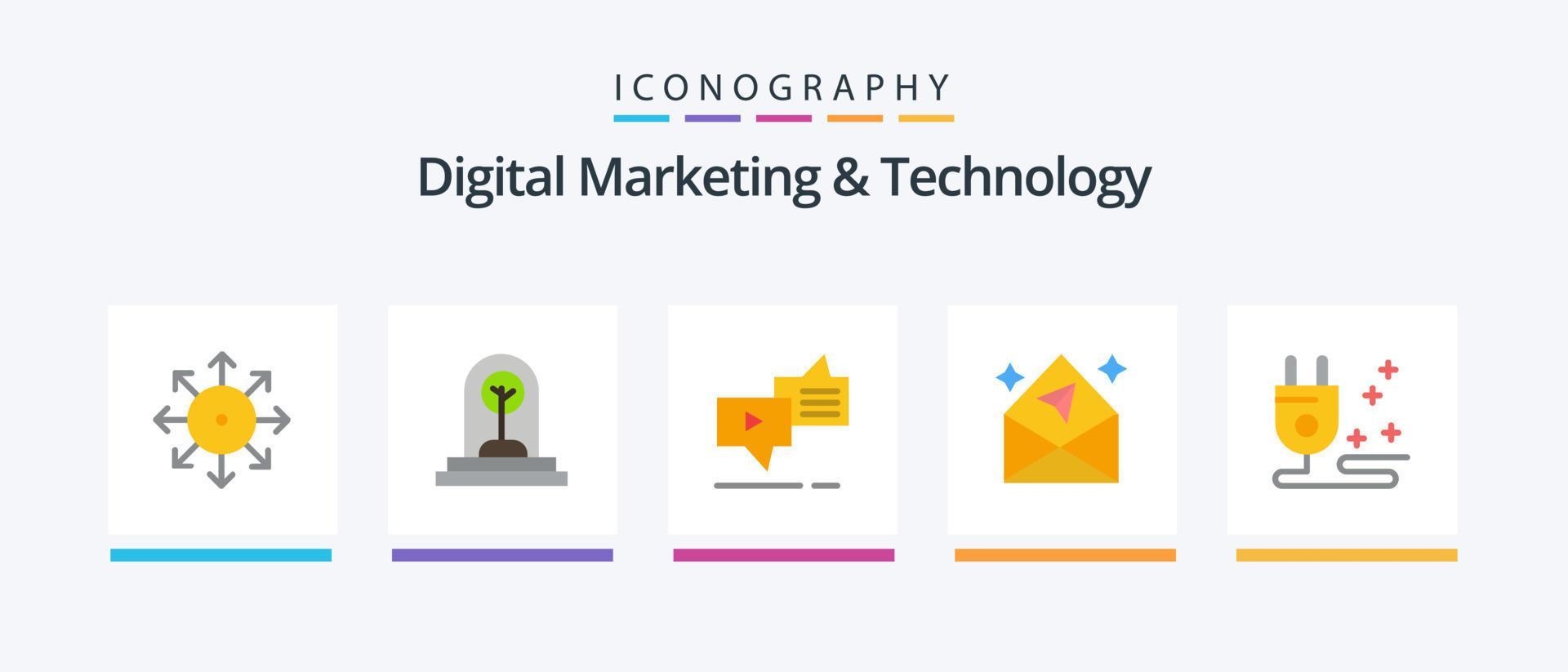 Digital Marketing And Technology Flat 5 Icon Pack Including mail. arrow. plant. speech. marketing. Creative Icons Design Stock Free