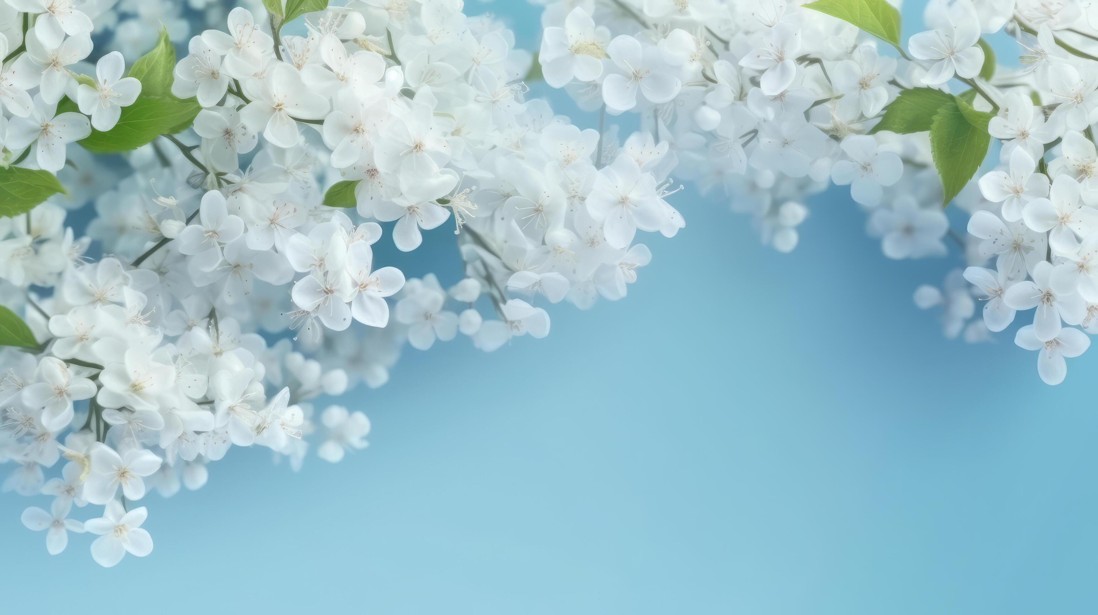 White spring flowers on blue background. Illustration Stock Free