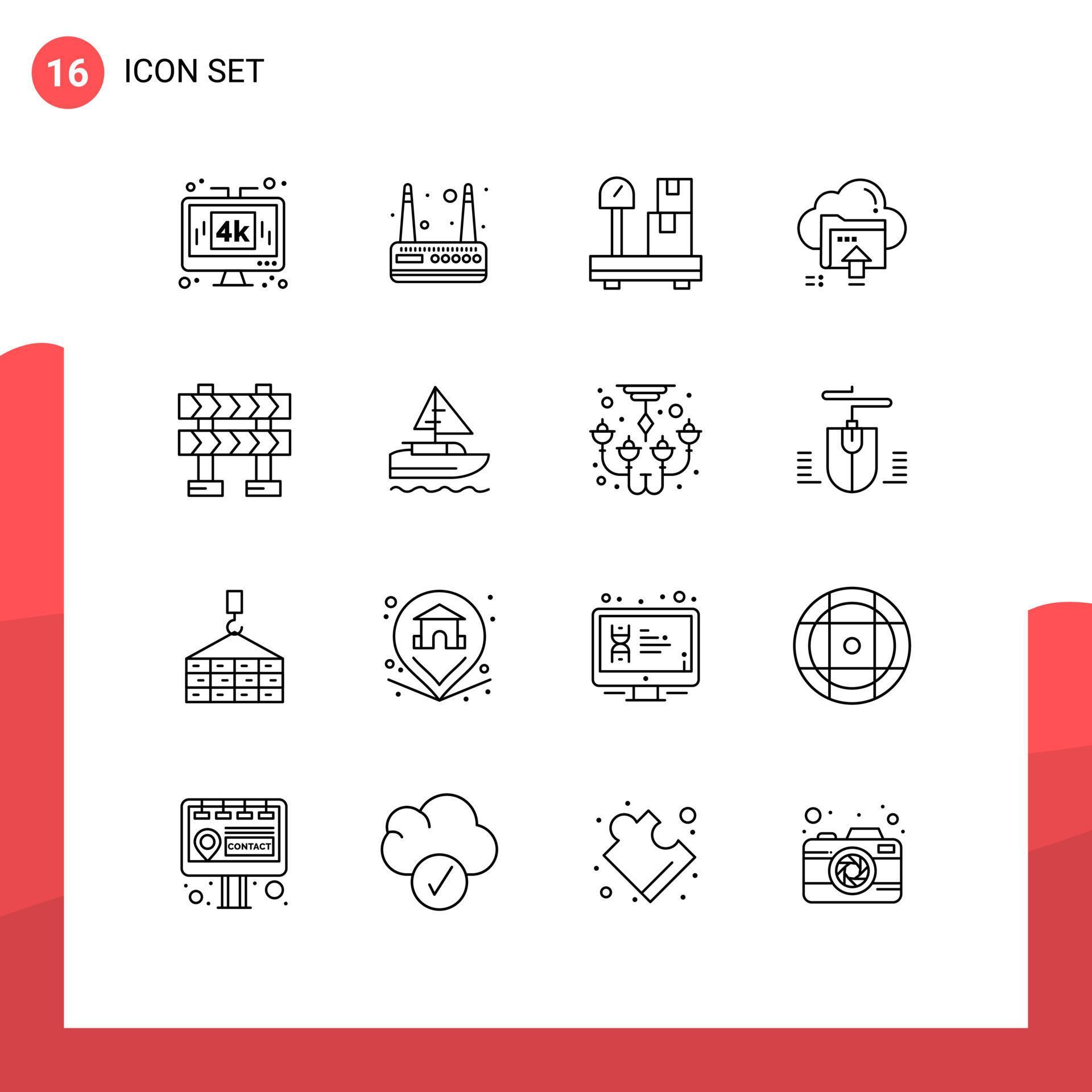 Pictogram Set of 16 Simple Outlines of barrier computing box cloud arrow Editable Vector Design Elements Stock Free