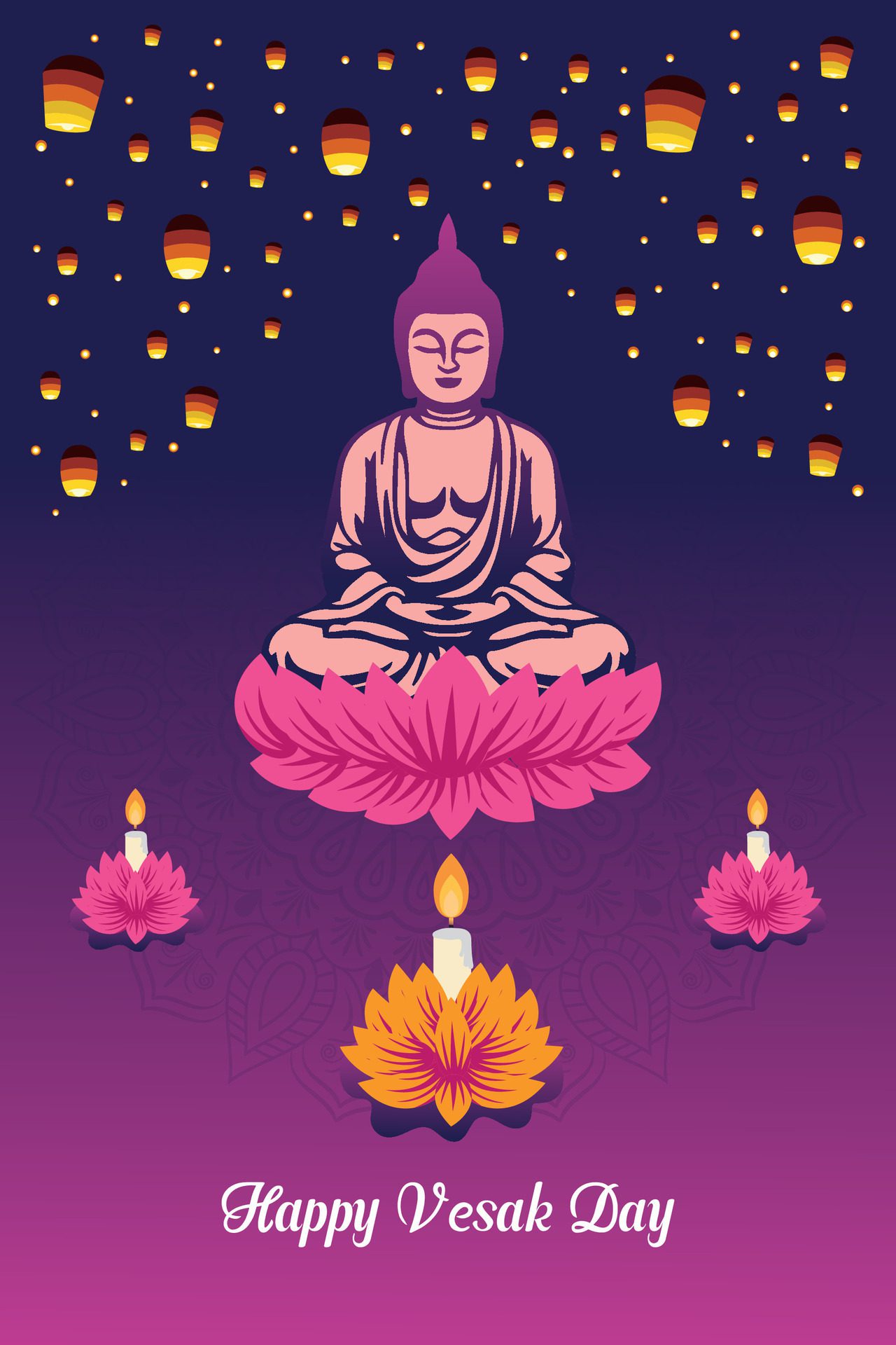 Flat vertical poster template for vesak day illustration festival celebration social media post and vesak day Banner Free Vector