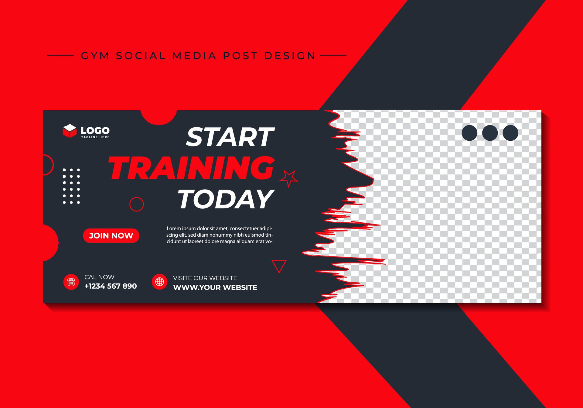 
									Gym, fitness, and sports social media post template design. Usable for social media, banner, and website. Free Vector