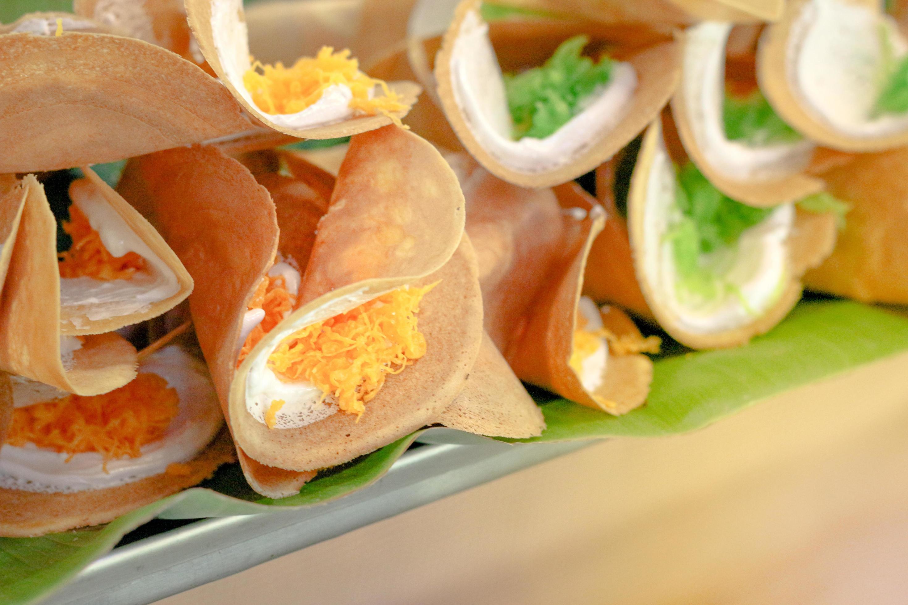 Thai crispy tart or pancake Kanom Buang, delicious sweet dessert is most popular of Thai street food. Stock Free