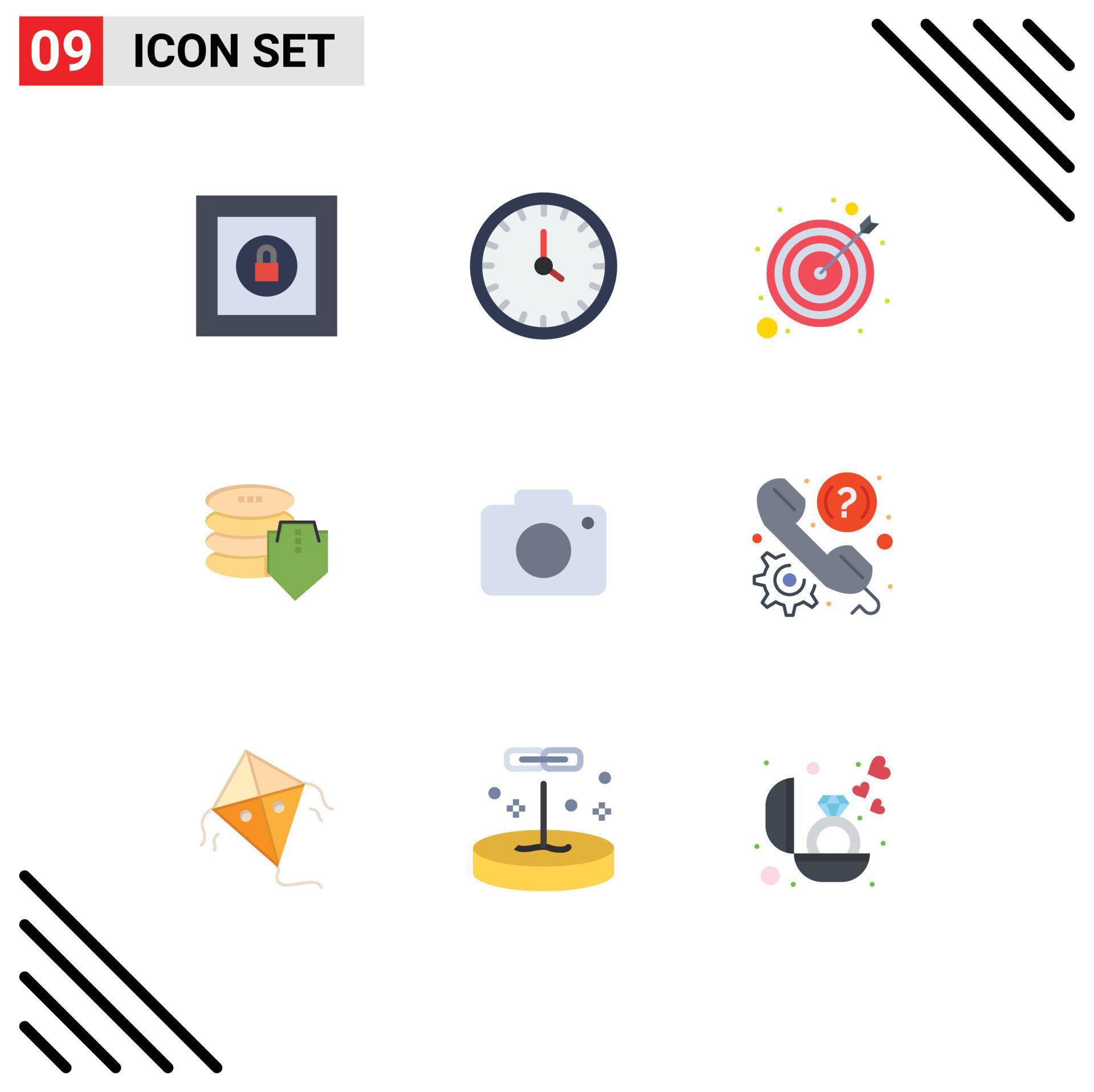 Mobile Interface Flat Color Set of 9 Pictograms of image secure arrow security shield Editable Vector Design Elements Stock Free