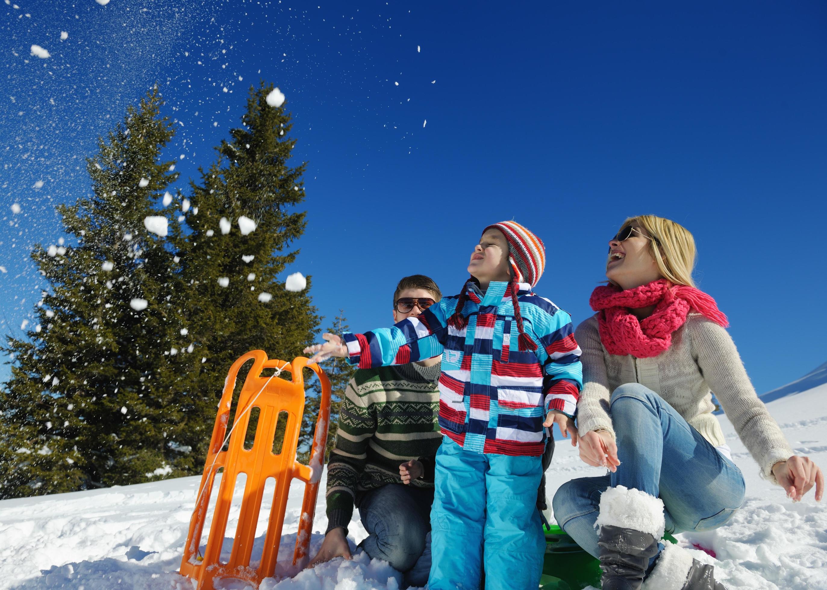 family having fun on fresh snow at winter Stock Free