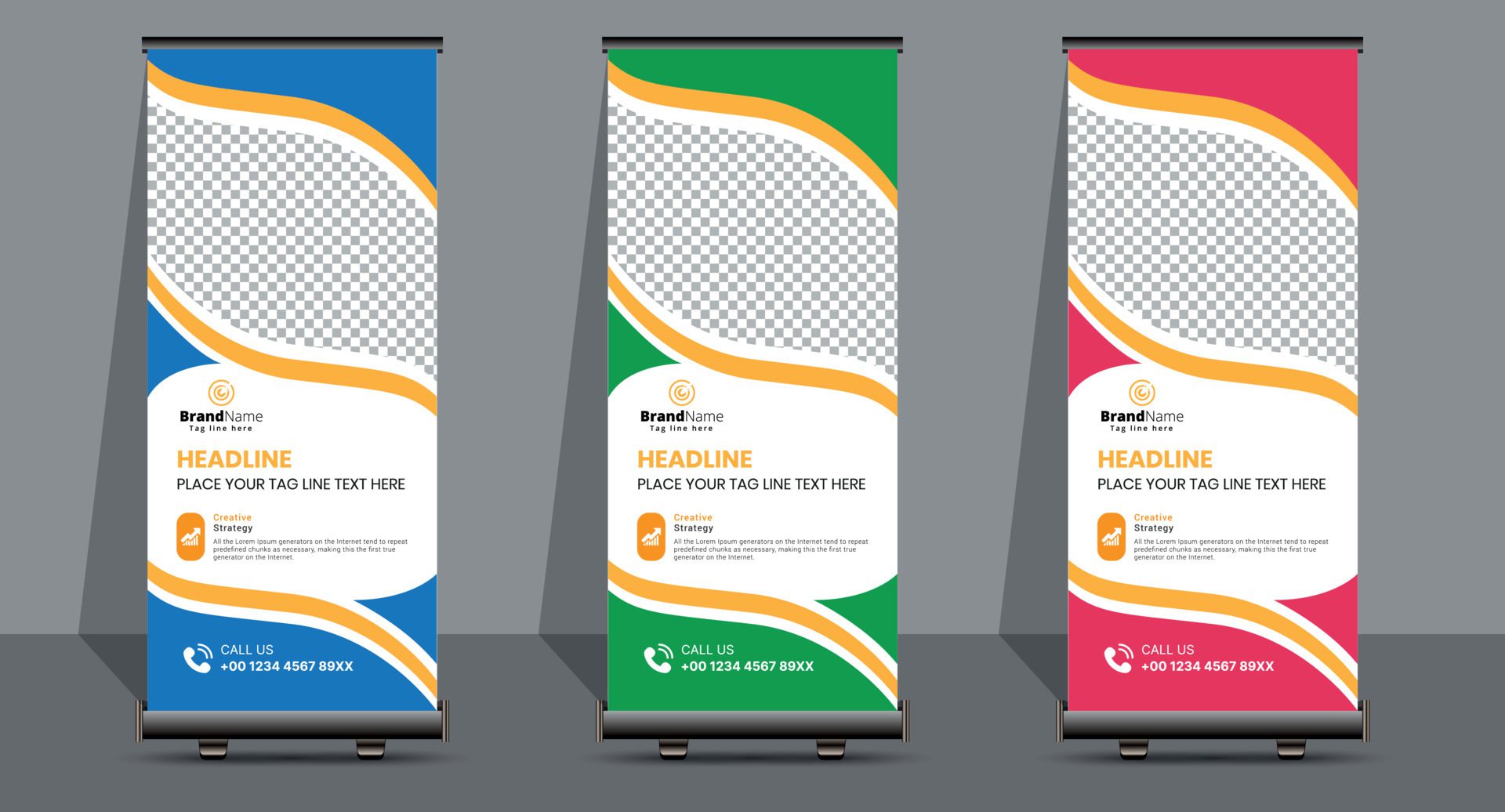 Creative Business Roll Up Signage Banner Template Design. Free Vector