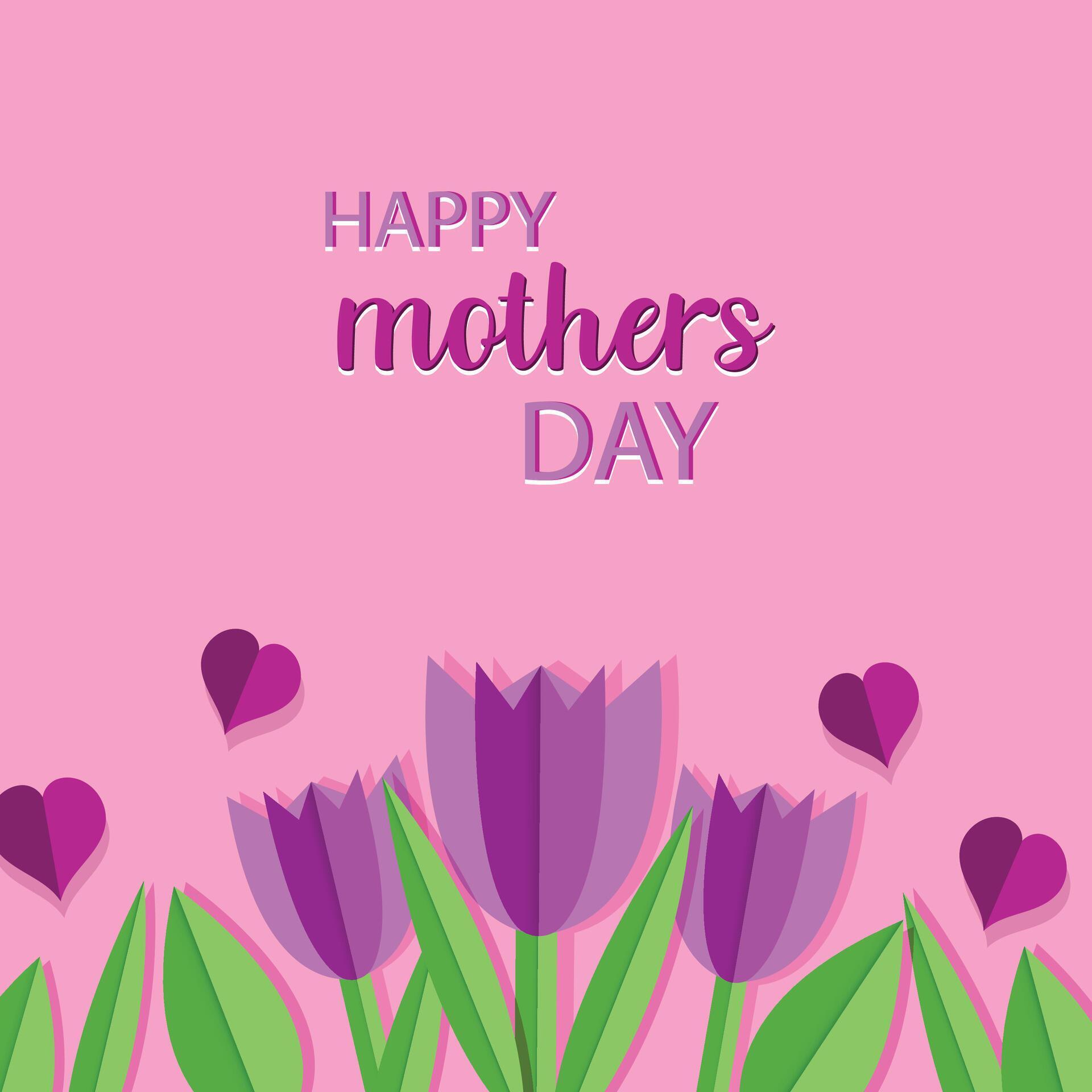 Mother’s day greeting card with paper cut style flowers background Stock Free