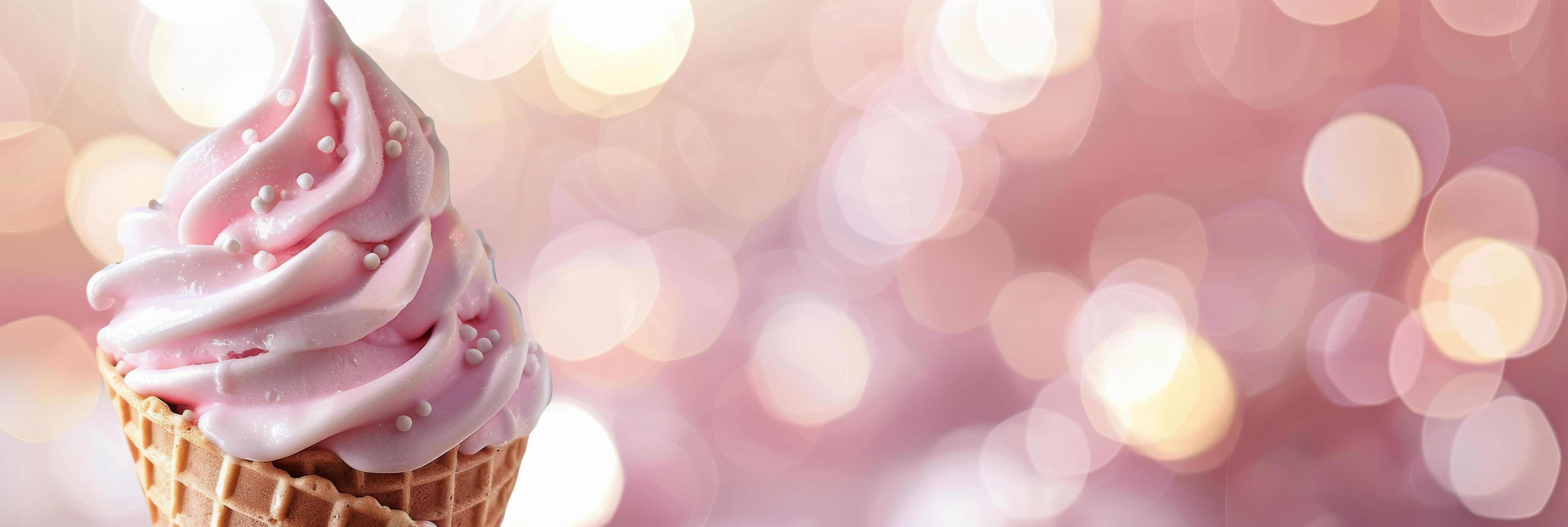 Swirled Pink Ice Cream Cone With Sprinkles on Soft Focus Background Stock Free