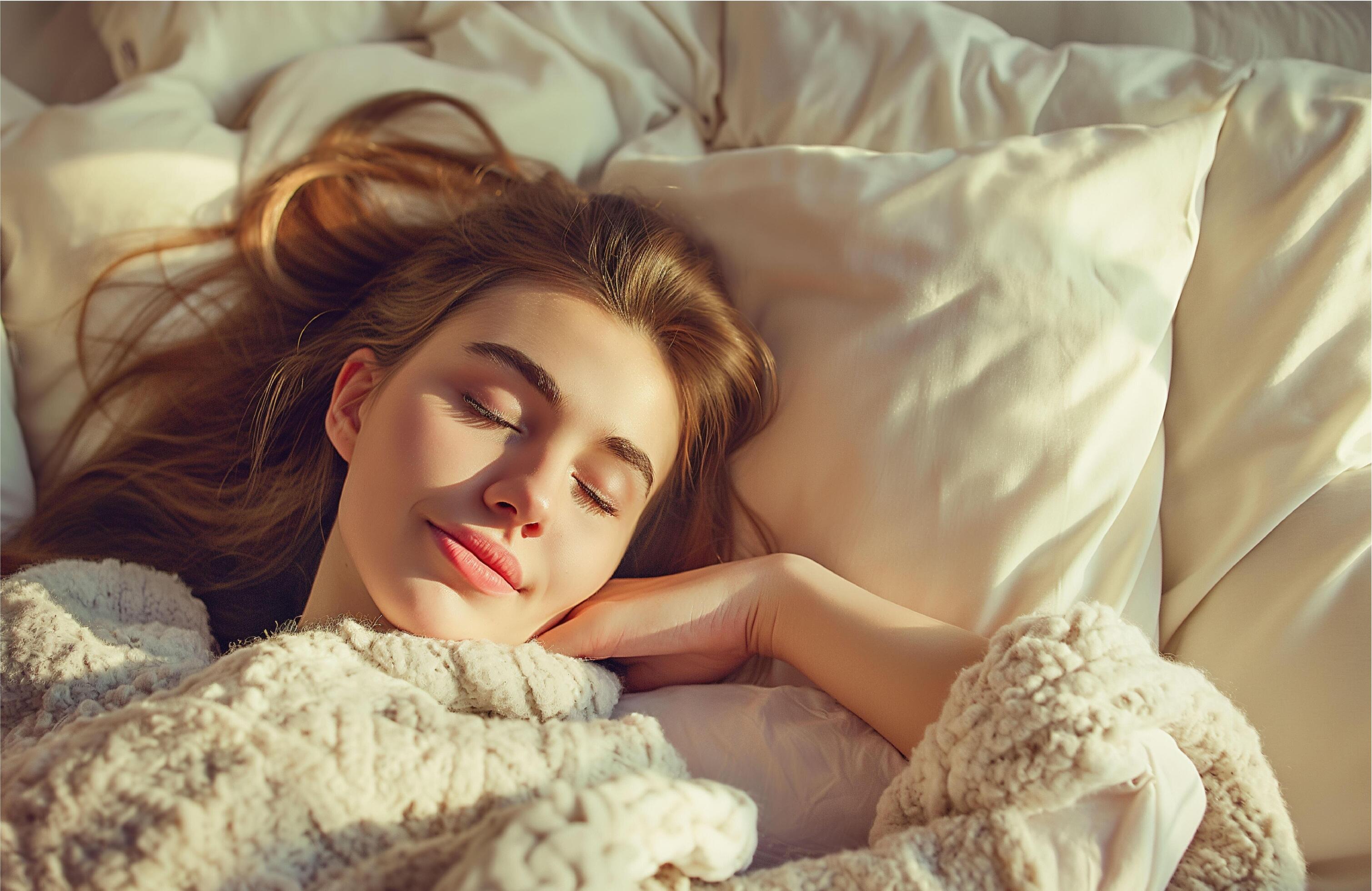 young beautiful woman sleeping in her bed Stock Free