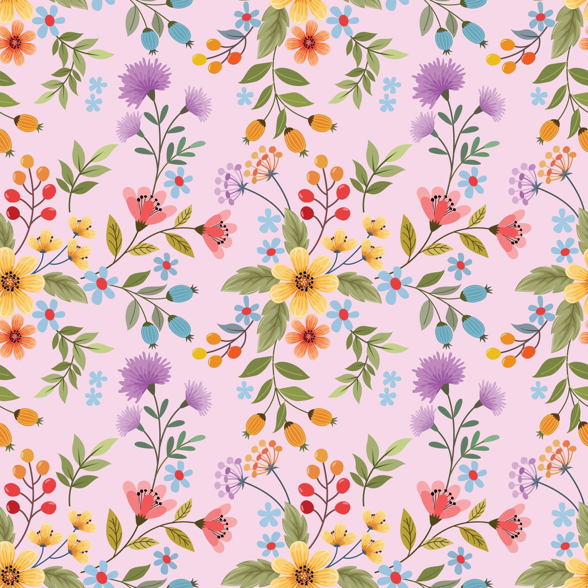 Cute and sweet color flowers seamless pattern. Stock Free