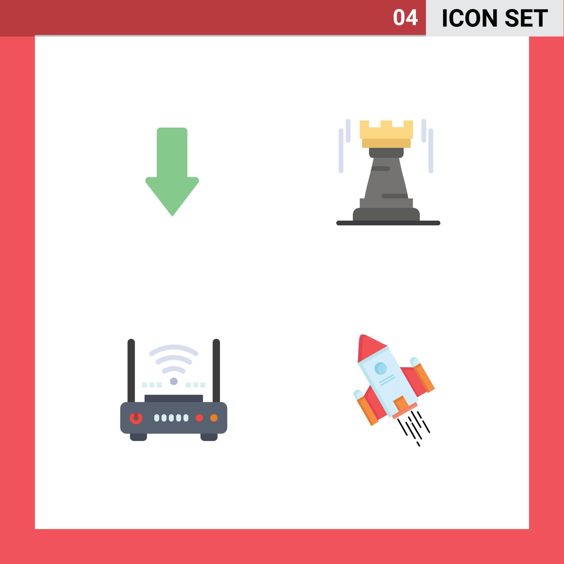 Pack of 4 creative Flat Icons of arrow router download strategy network Editable Vector Design Elements Stock Free