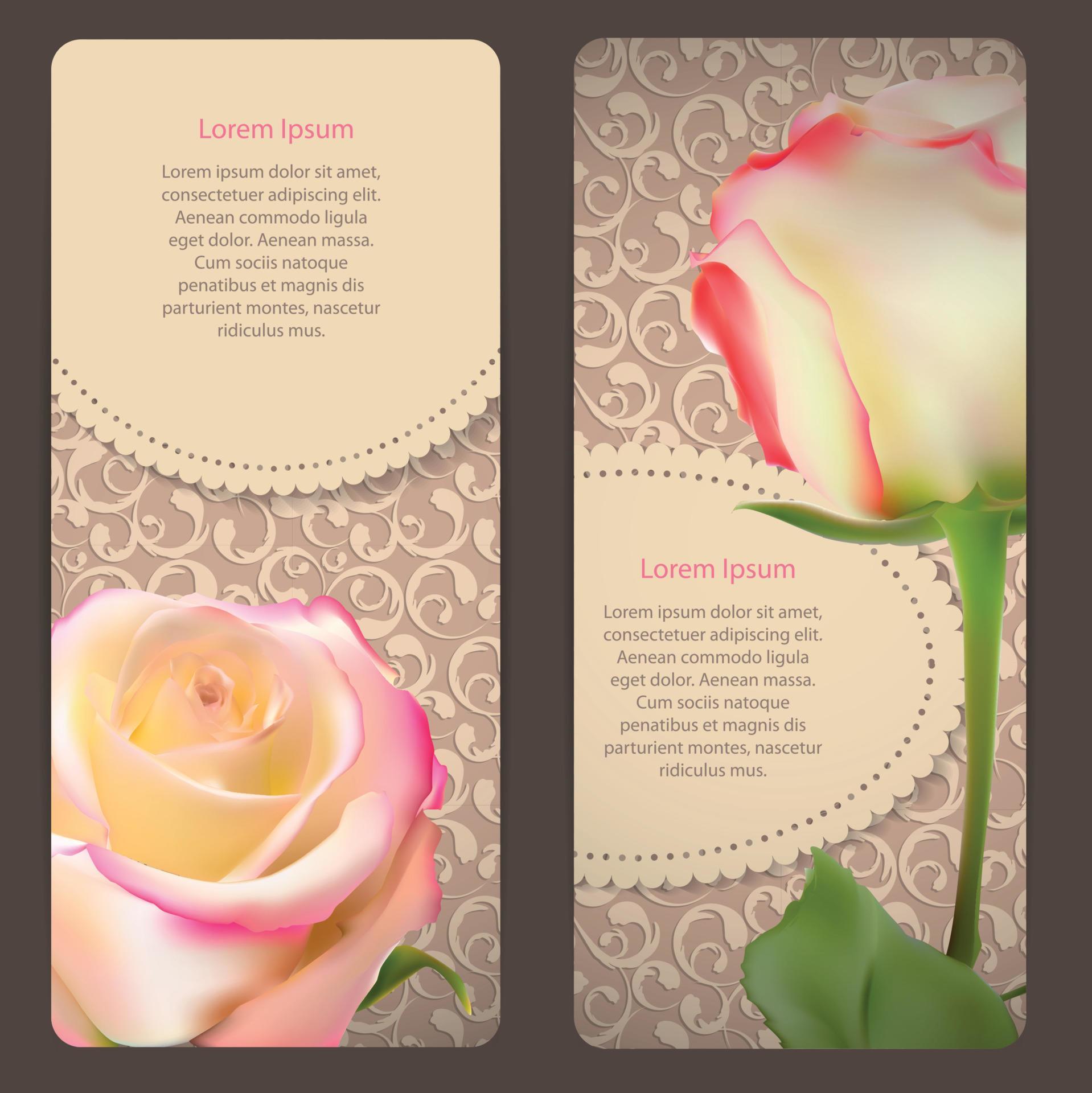 Beautiful Floral Cards with Realistic Rose Flowers Vector Illustration Stock Free