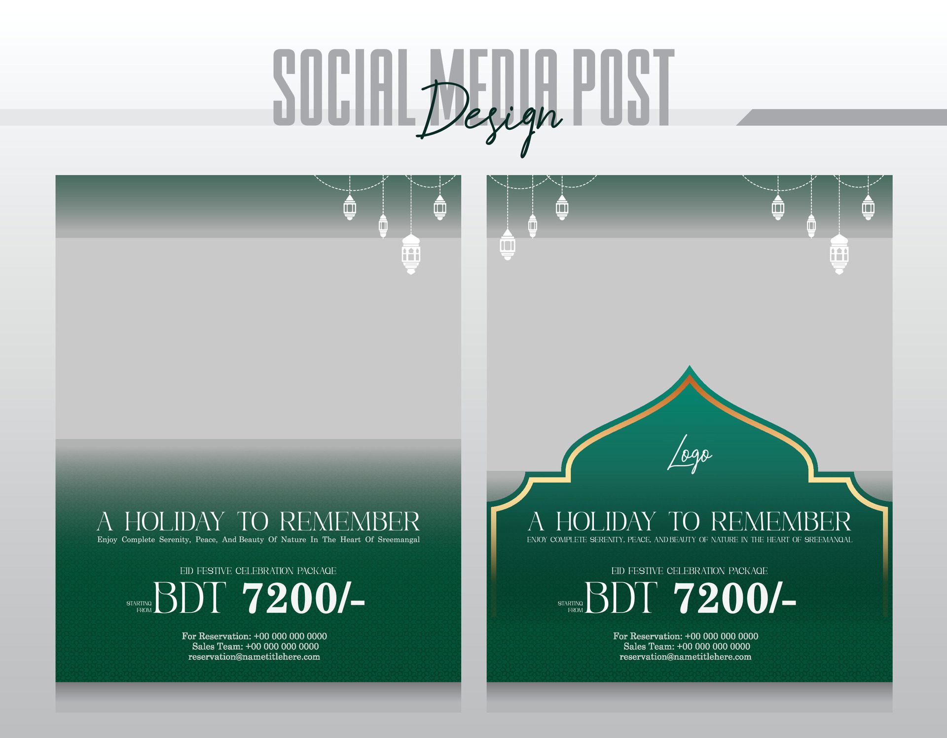 Eid festive hotel and resort social media post or web banner promo template Free Vector