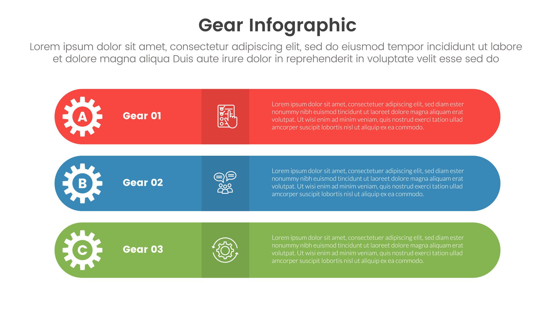 gear cogwheel infographic template banner with round rectangle shape stack with 3 point list information for slide presentation Free Vector