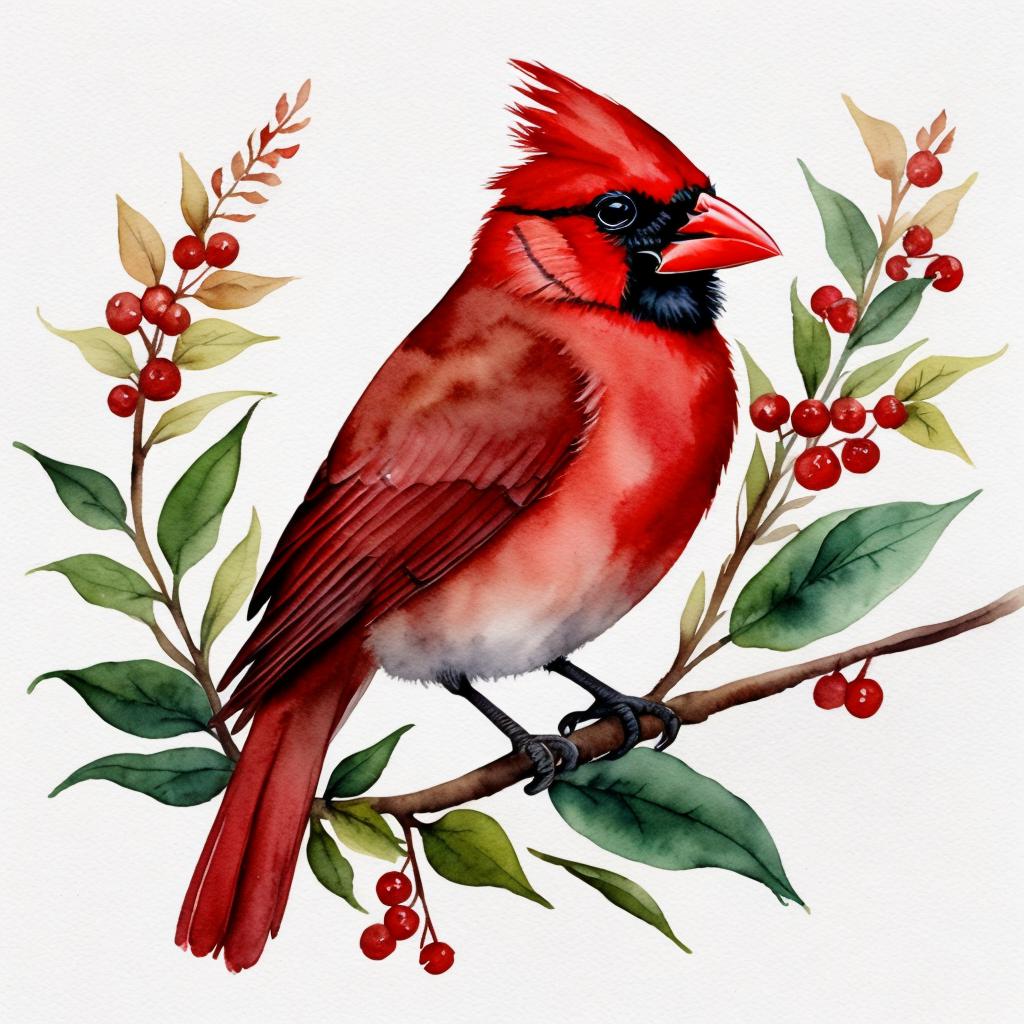 Cardinal bird HD,Watercolor,Transparent,Trending on by @ai_generated