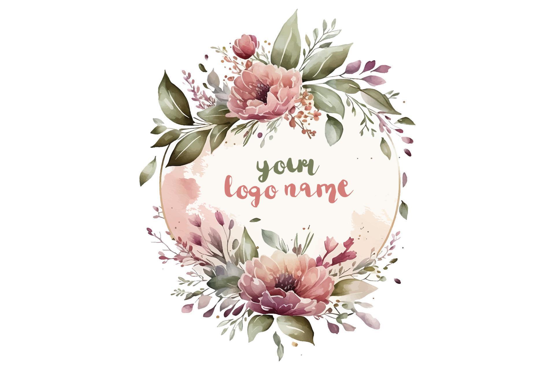 Watercolor Floral Logo, Round Floral Logo, modern Watercolor Logo, Logo Design, Calligraphy Logo, Floral Logo, Flower Logo Stock Free