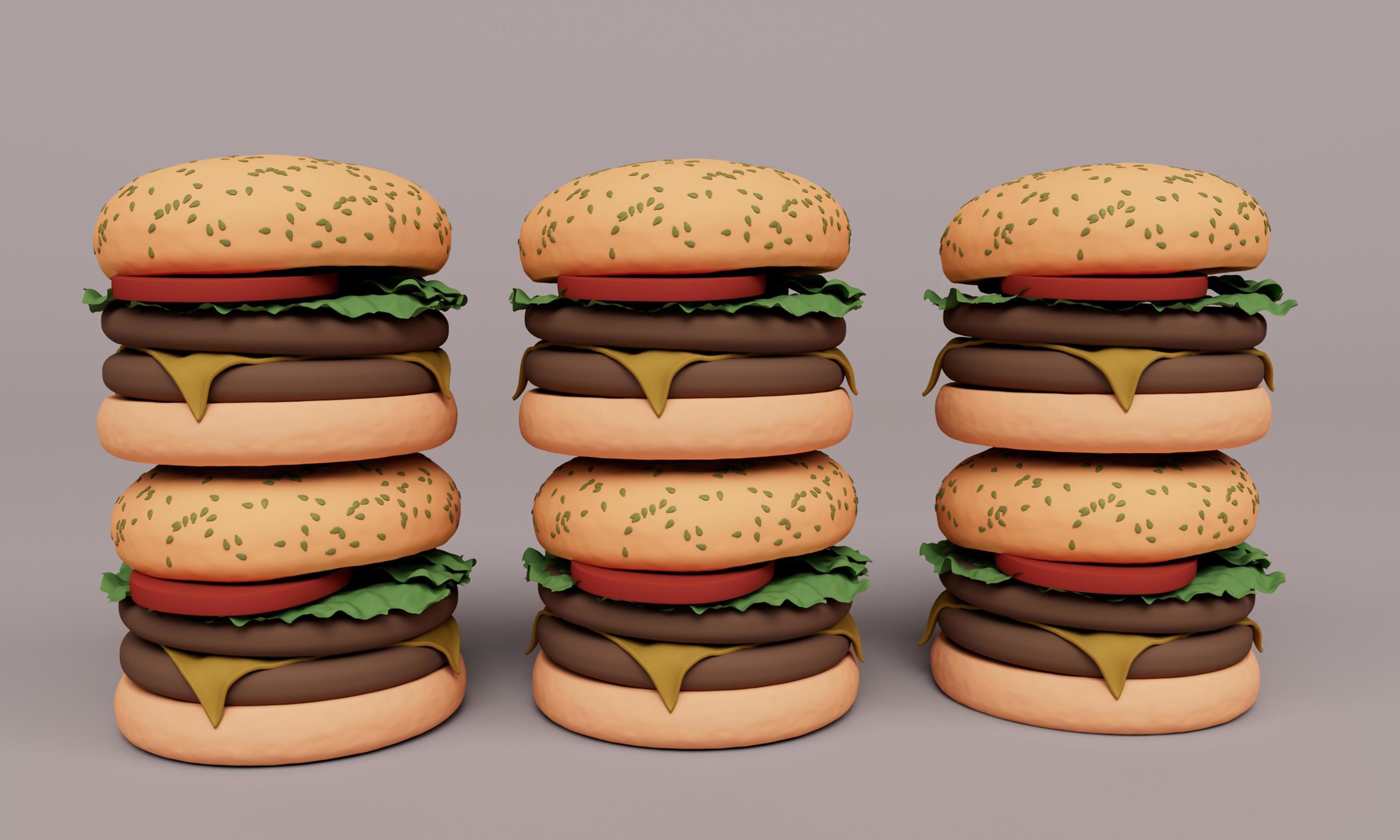 Hamburger fast food. Burger with meat and chees, tomato 3d rendering Stock Free