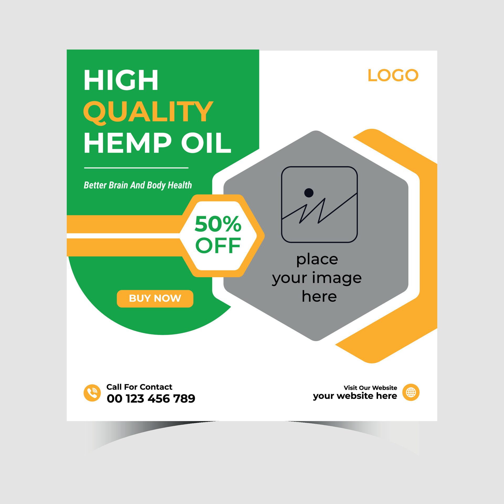 Cbd natural hemp oil square social media banner post template Free Vector