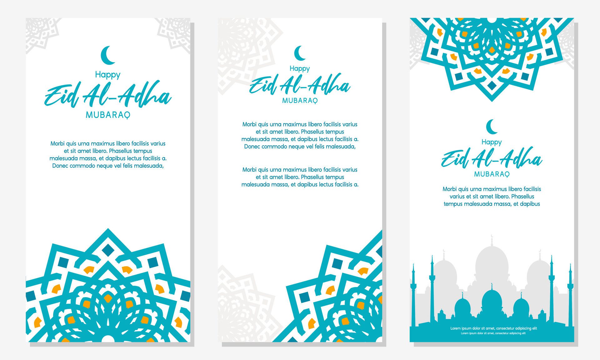 happy eid adha mubarak design with blue arabesque pattern Free Vector