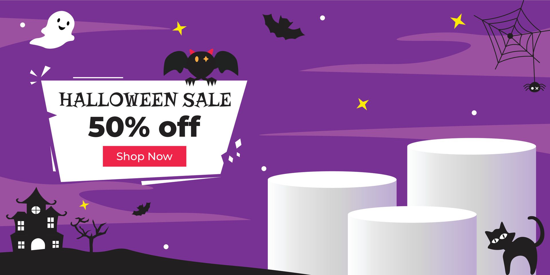 Halloween sale promo banner template with blank product podium Free Vector