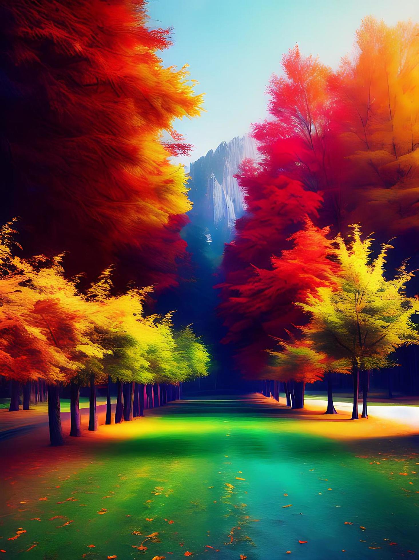 Nature wallpaper background, Nature digital painting, Colorful nature AI background Stock Free