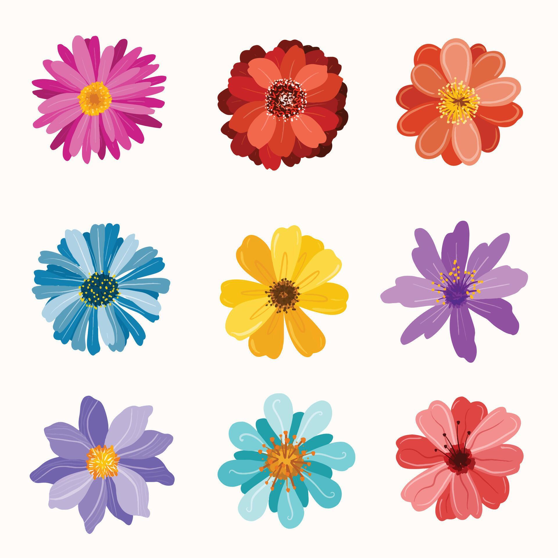 set of fullcolor flower doodle Stock Free