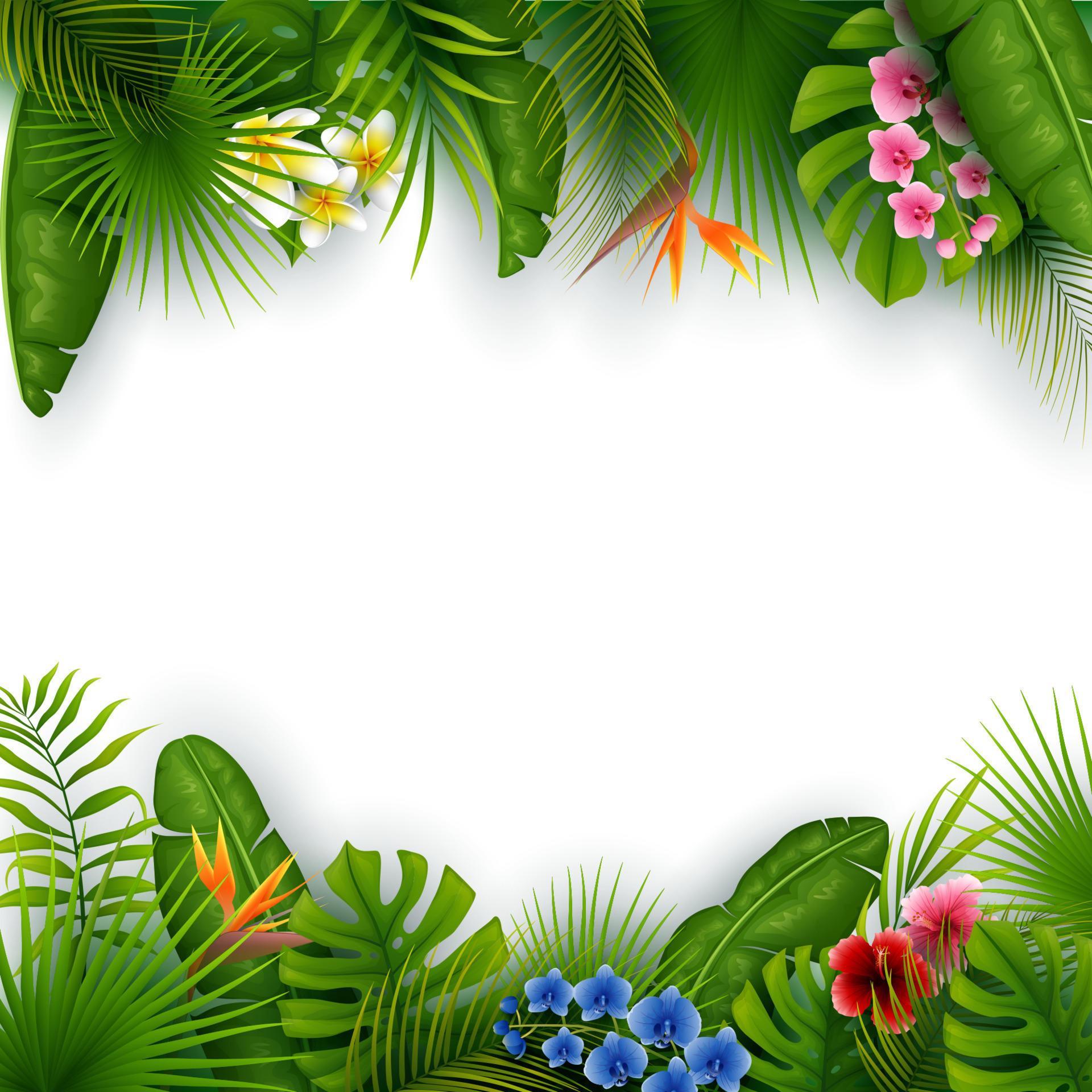 Green summer with tropical leaves and flowers Stock Free