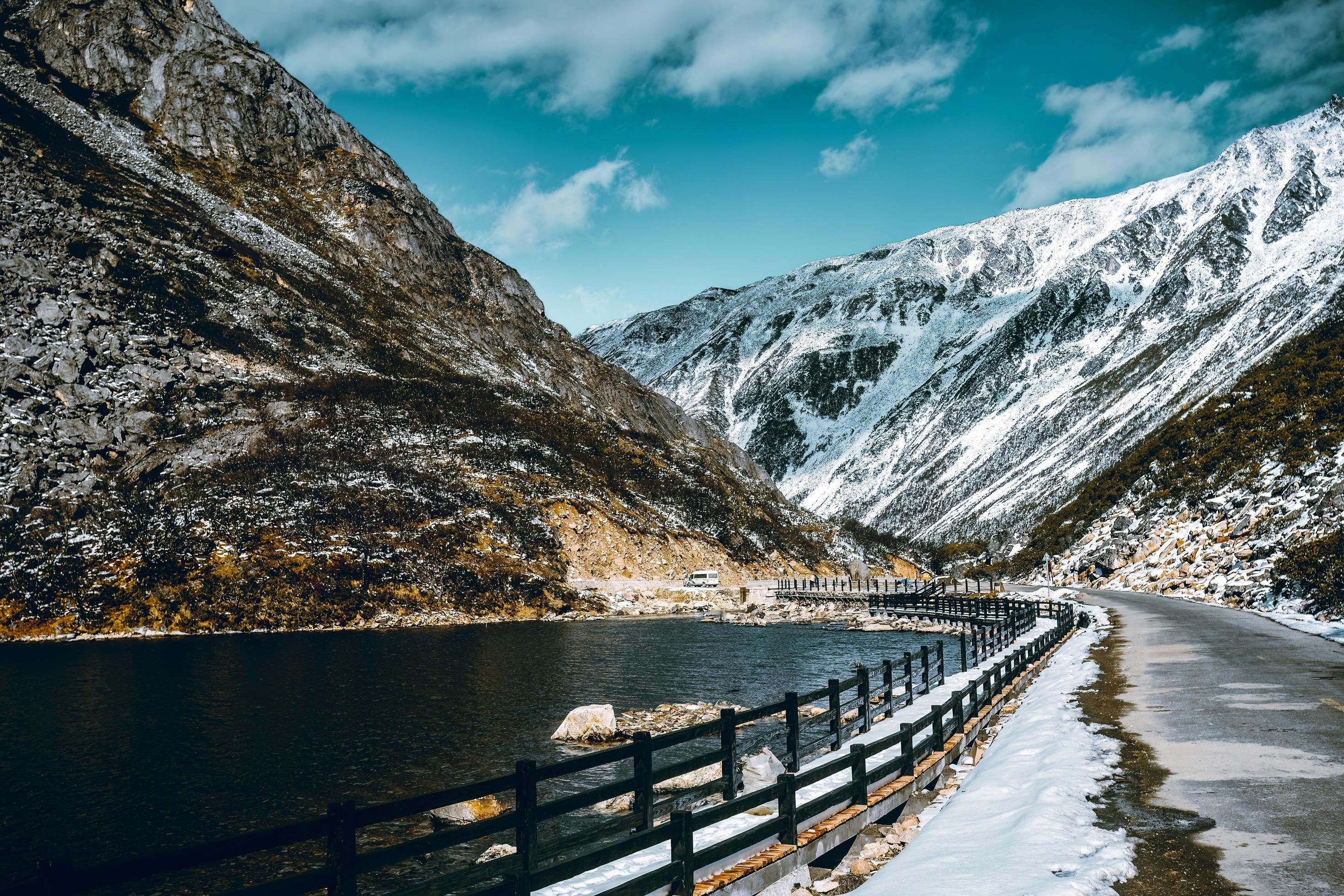 Spectacular scenery in the high mountains of western Sichuan, China, with different seasons Stock Free